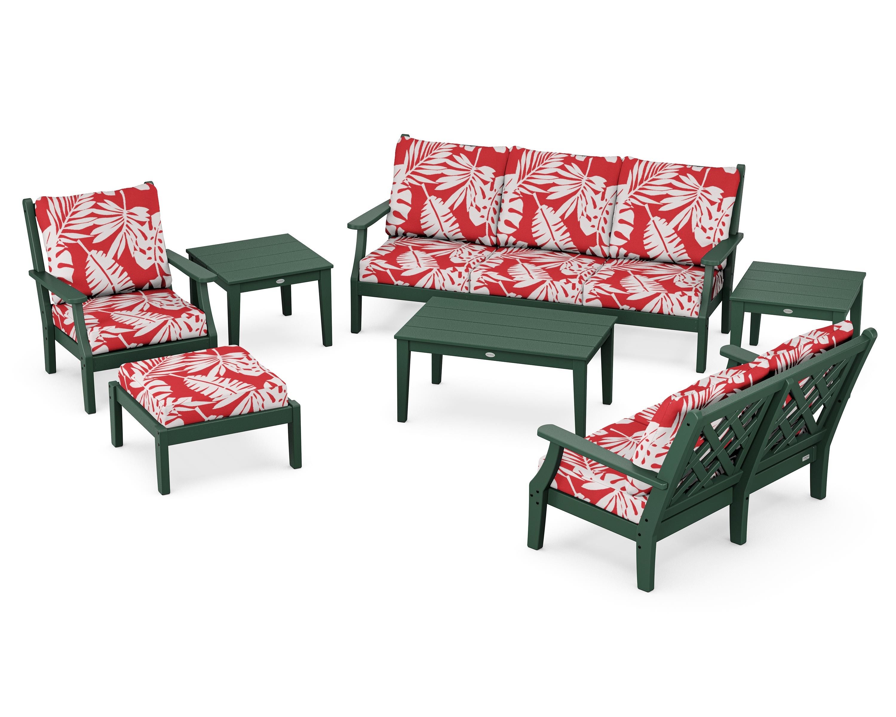 Country Living Wovendale 7-Piece Deep Seating Set in Green / Leaf Crimson