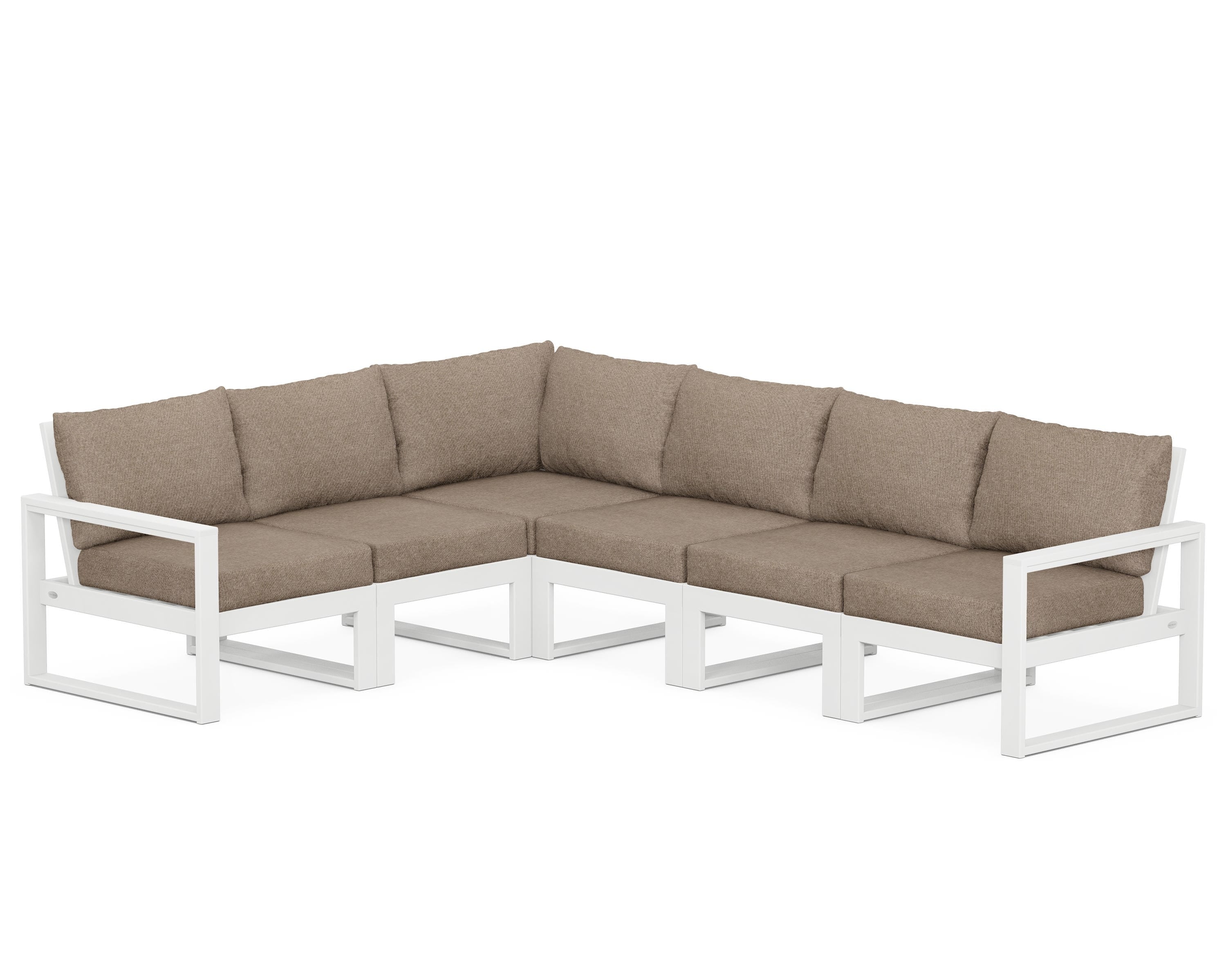POLYWOOD® EDGE 6-Piece Modular Deep Seating Set in White / Spiced Burlap