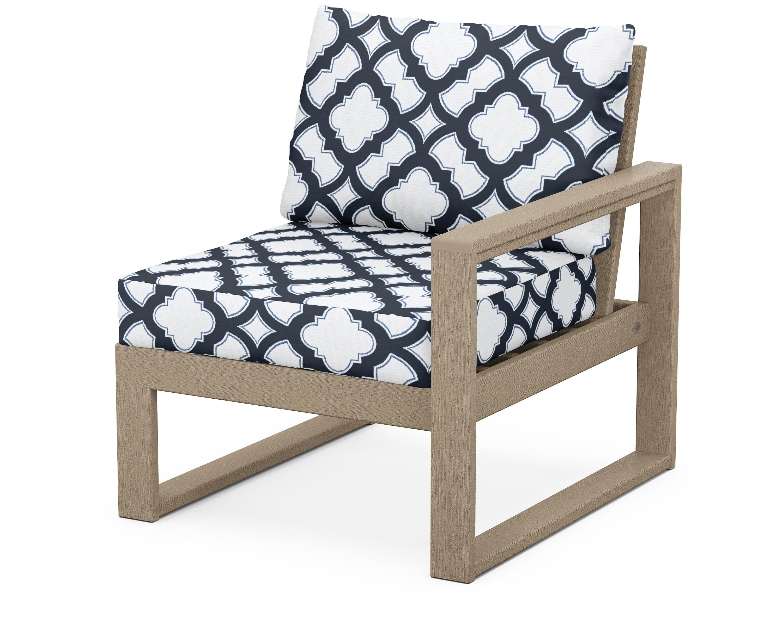 POLYWOOD® EDGE Modular Right Arm Chair in Vintage Sahara / Trellis Marine Indigo