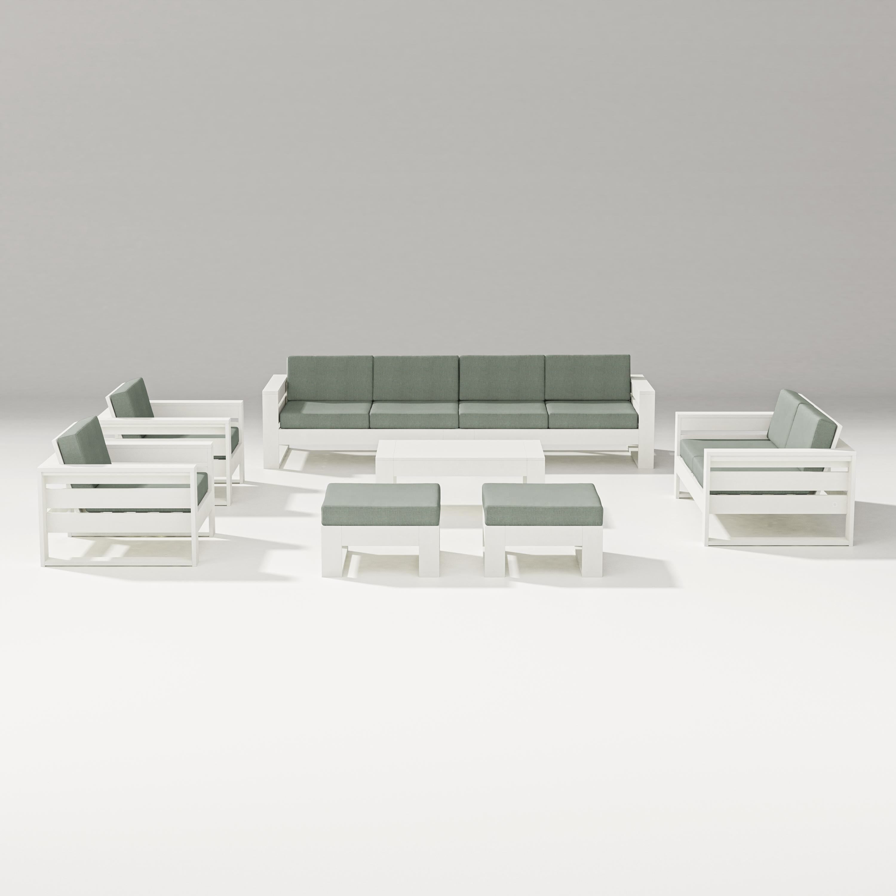 PW Designer Series Latitude 8-Piece Lounge Sofa Set in Vintage White / Cast Sage