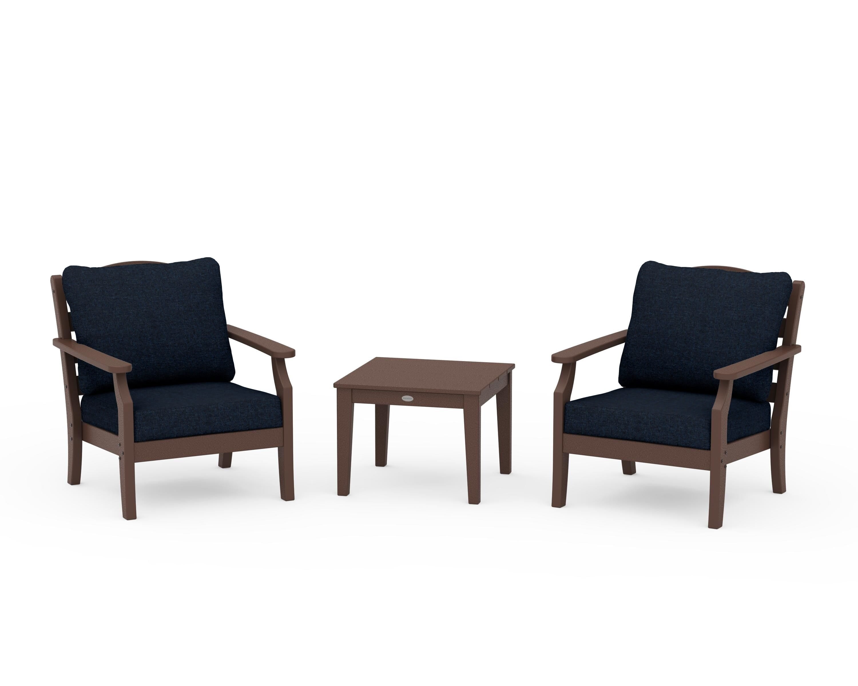 Draper James™ by POLYWOOD® Savannah 3-Piece Deep Seating Set in Mahogany / Marine Indigo