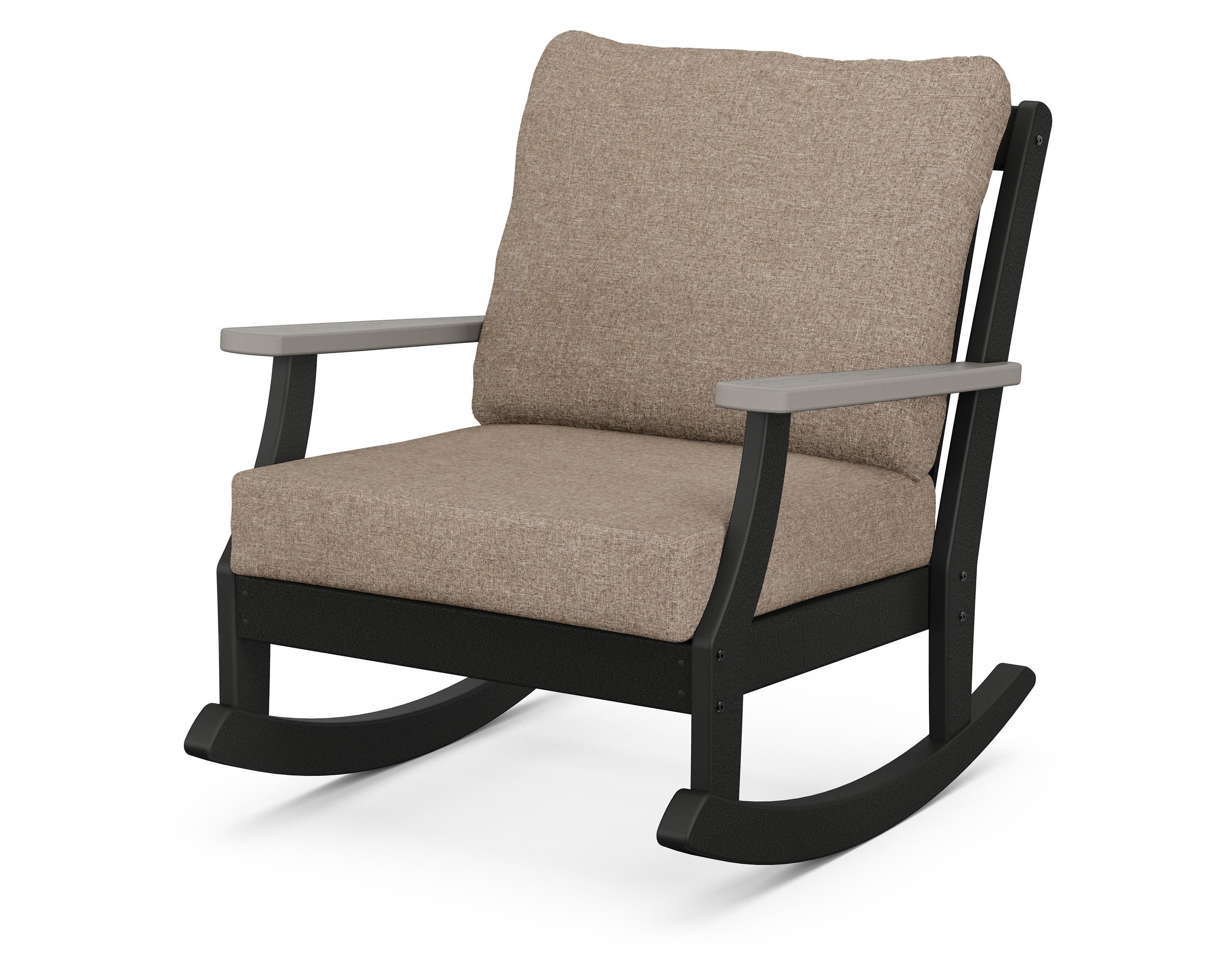 POLYWOOD® Braxton Deep Seating Rocking Chair in Black / Driftwood / Spiced Burlap
