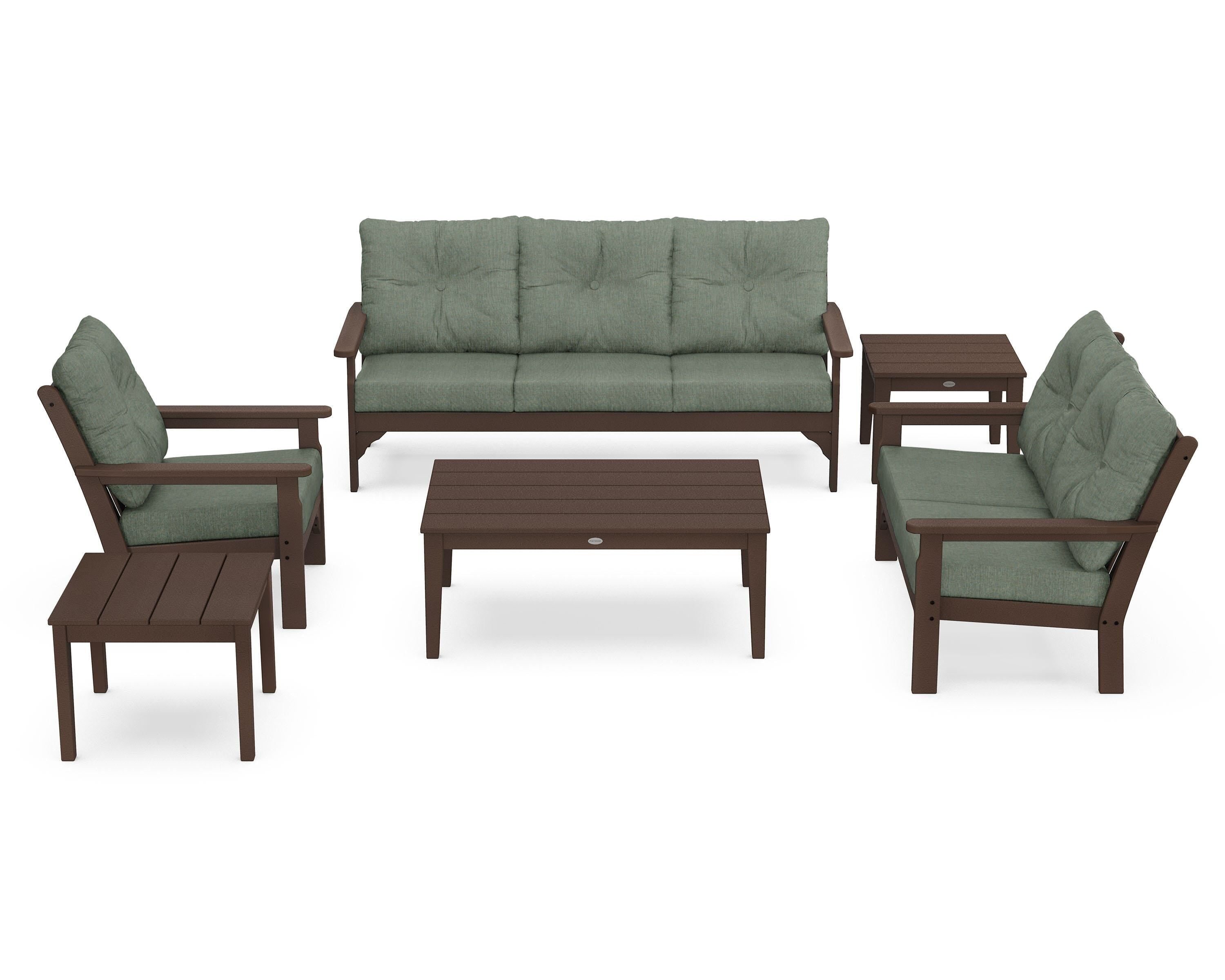 POLYWOOD® Vineyard 6-Piece Deep Seating Set in Mahogany / Cast Sage