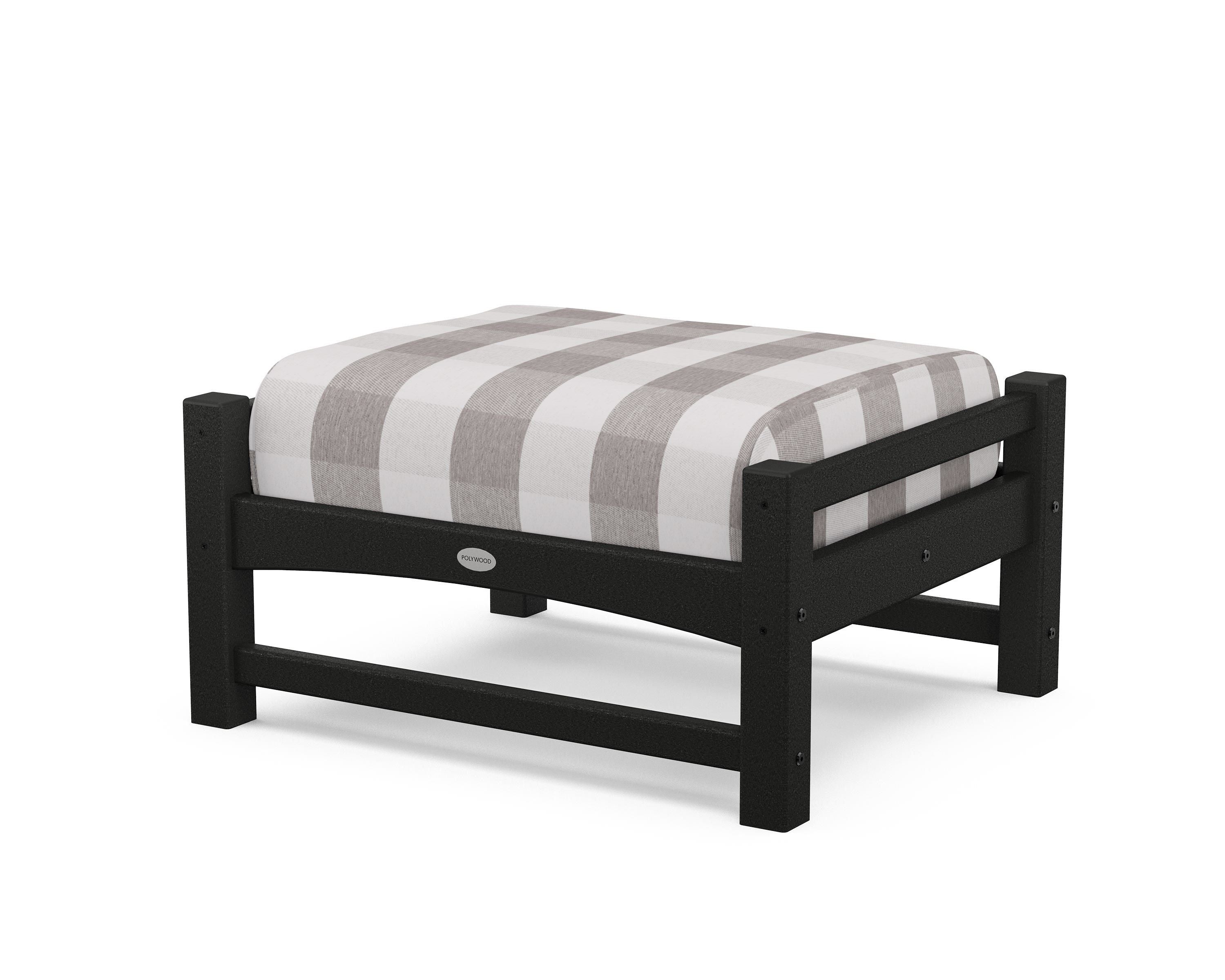POLYWOOD® Club Ottoman in Black / Buffalo Plaid Grey Mist