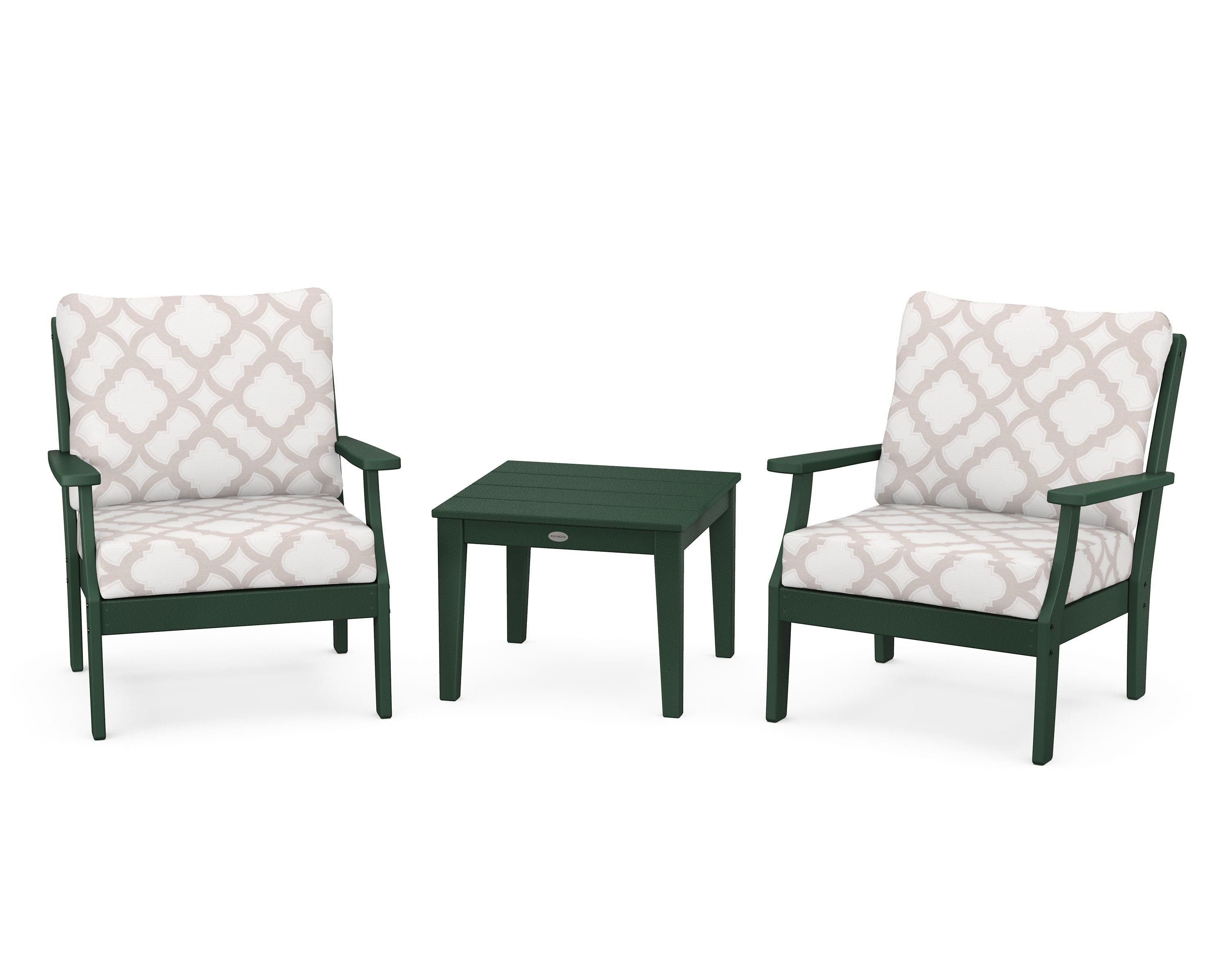 POLYWOOD® Braxton 3-Piece Deep Seating Set in Green / Trellis Dune Burlap