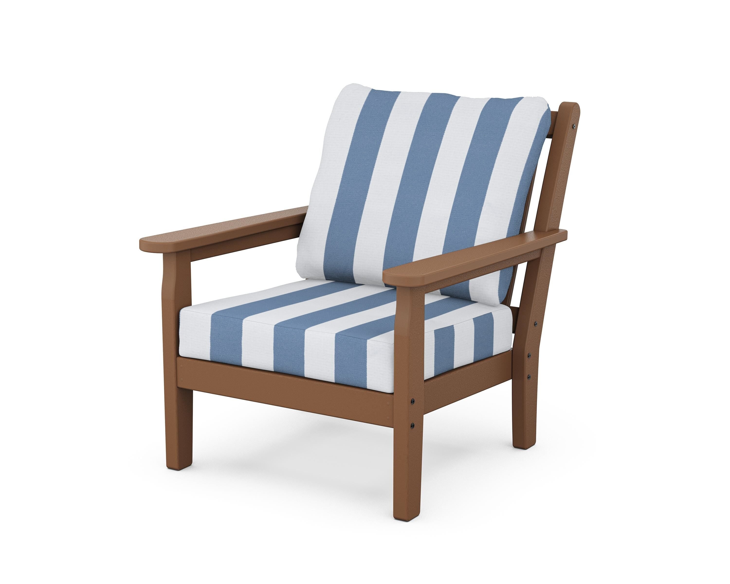 POLYWOOD® Chippendale Deep Seating Chair in Teak / Cabana Stripe Sky Blue