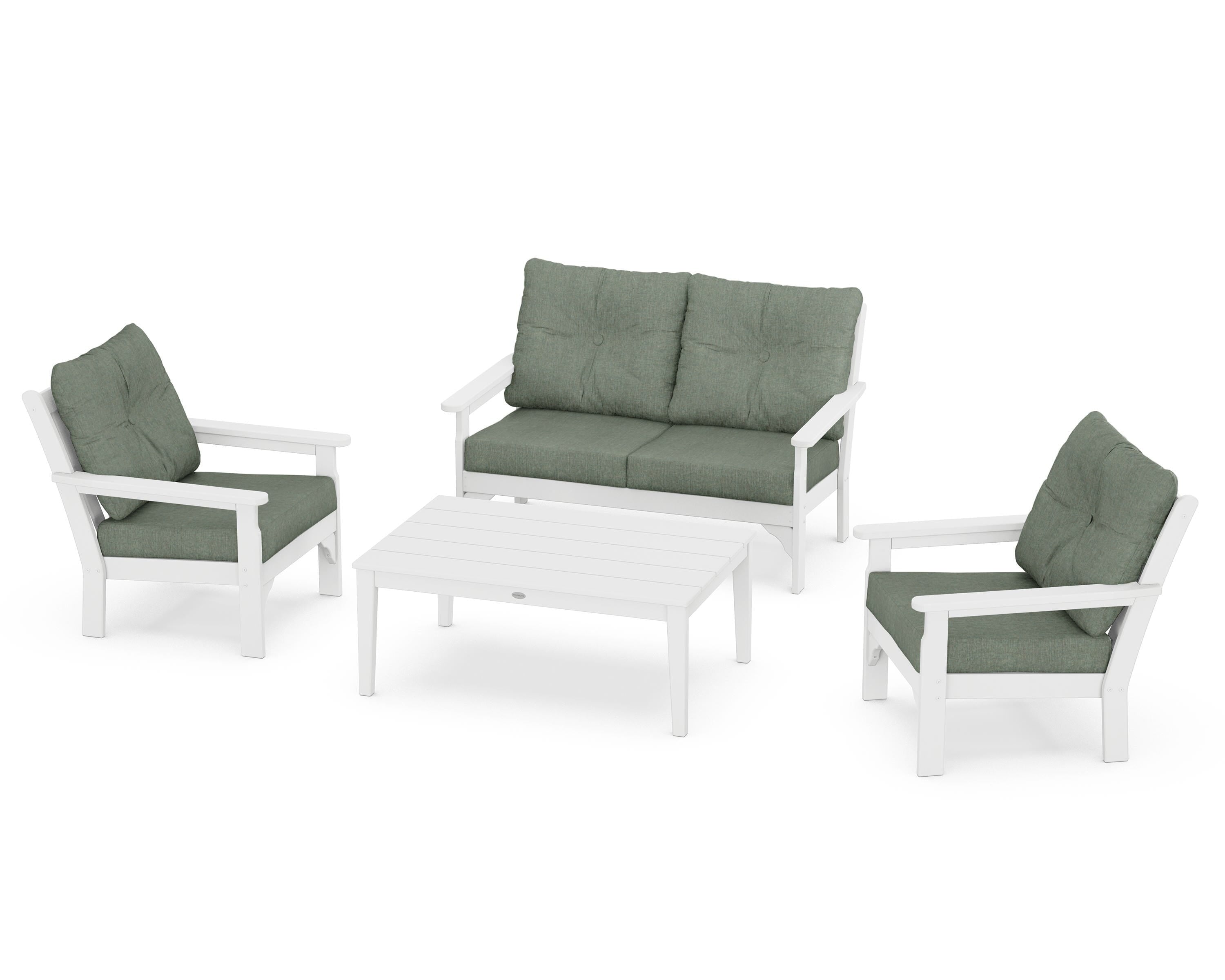 POLYWOOD® Vineyard 4-Piece Deep Seating Set in White / Cast Sage