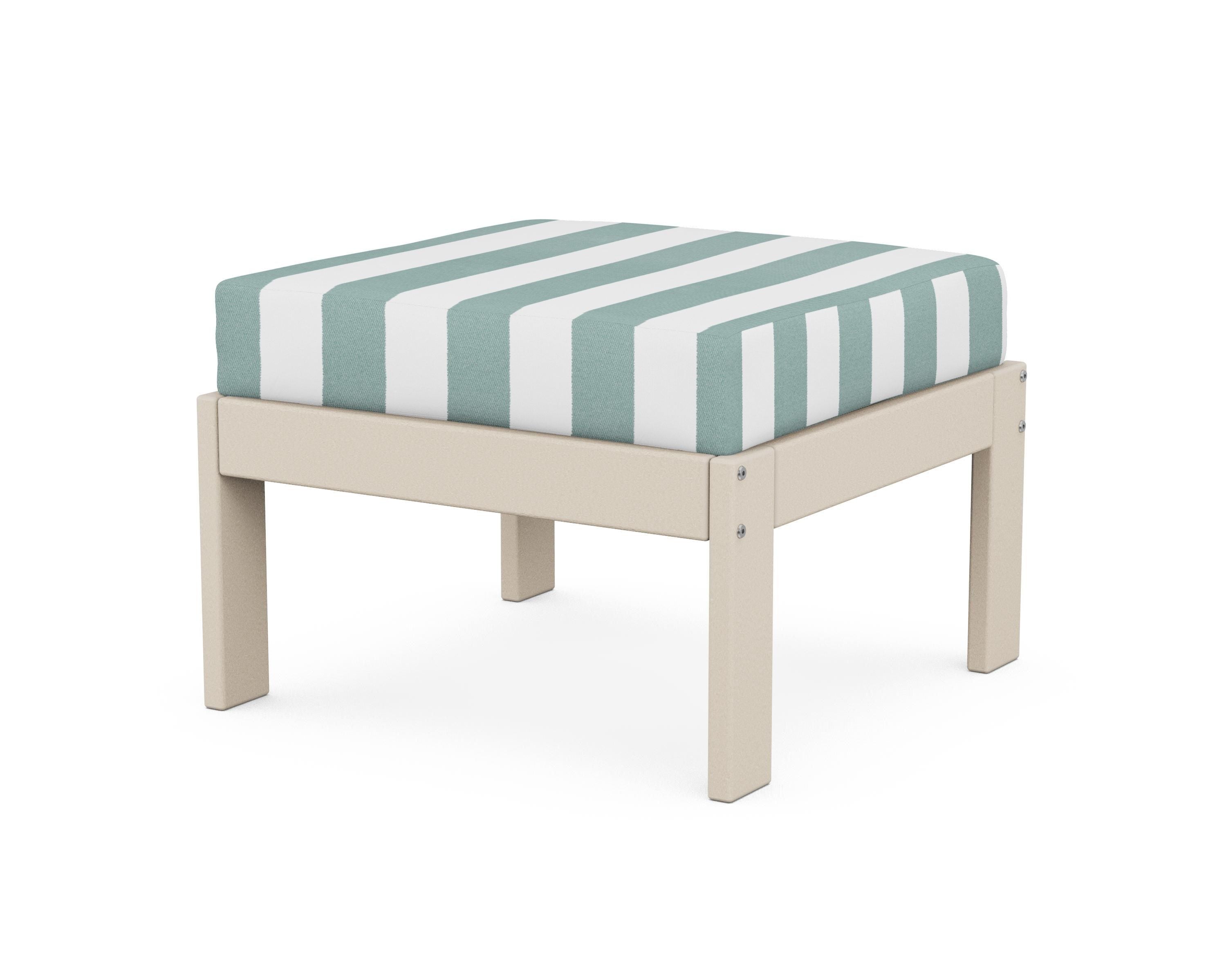 POLYWOOD® Vineyard Modular Ottoman in Sand / Cabana Stripe Glacier Spa