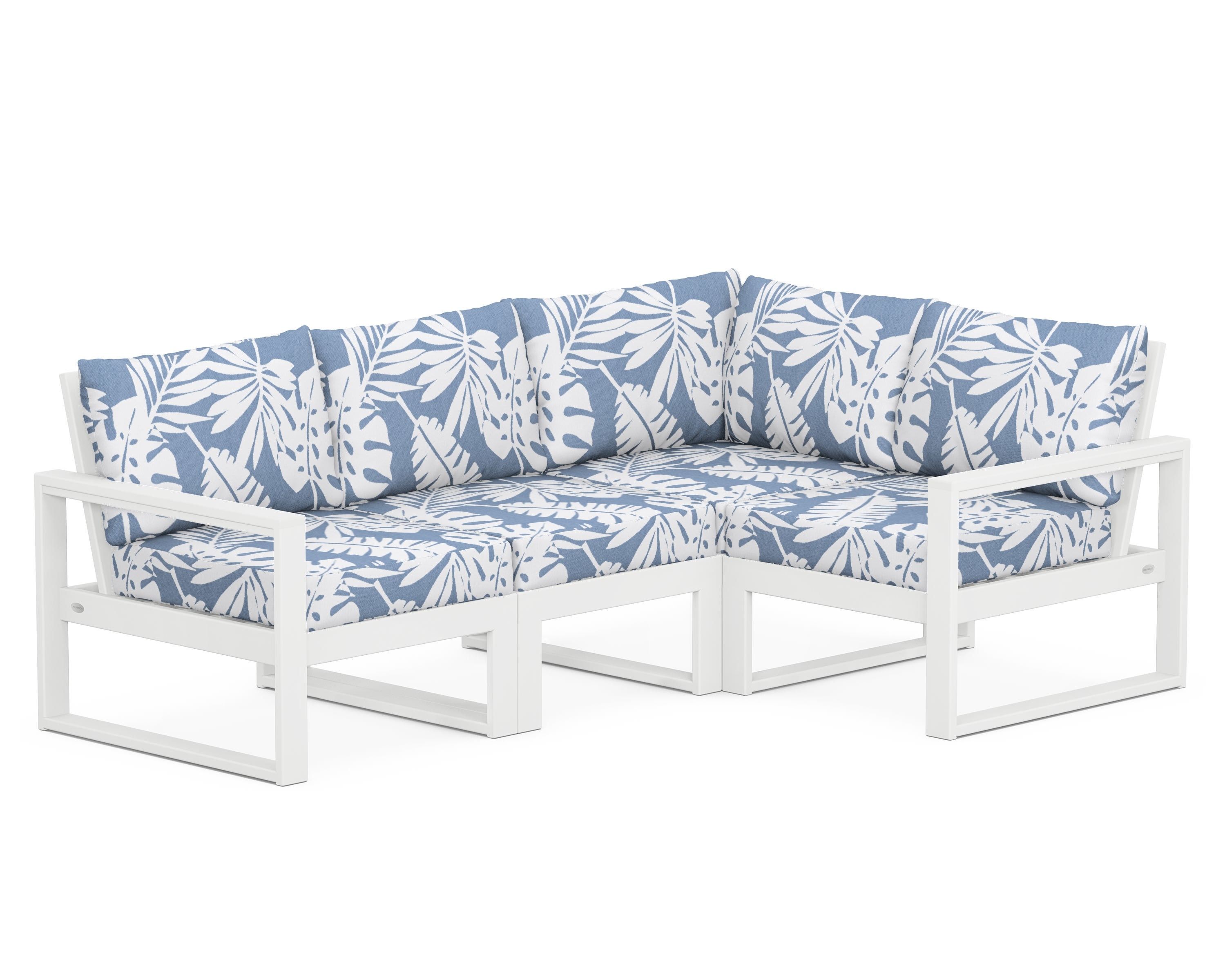 POLYWOOD® EDGE 4-Piece Modular Deep Seating Set in White / Leaf Sky Blue