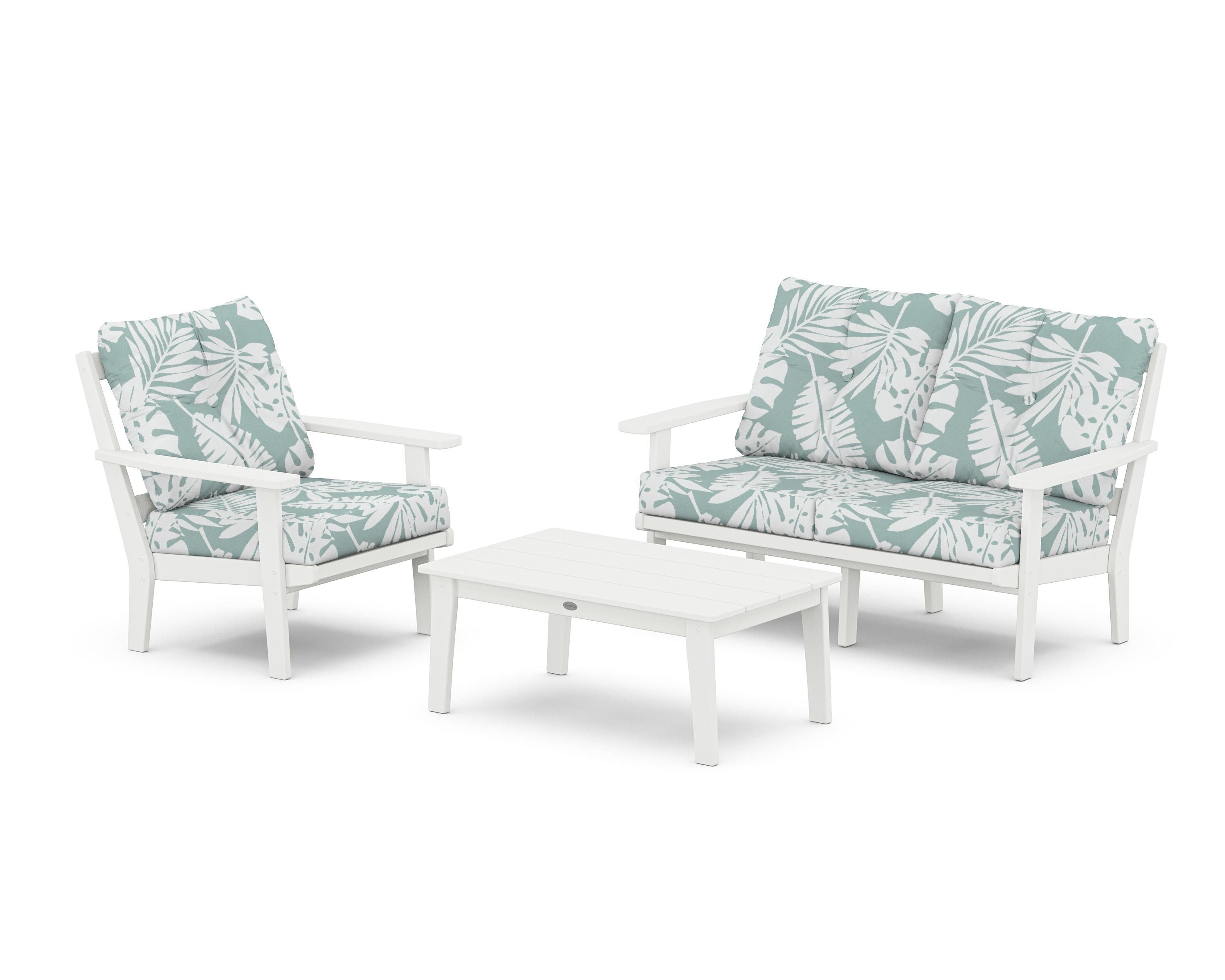 POLYWOOD® Oxford 3-Piece Deep Seating Set with Loveseat in White / Leaf Glacier Spa