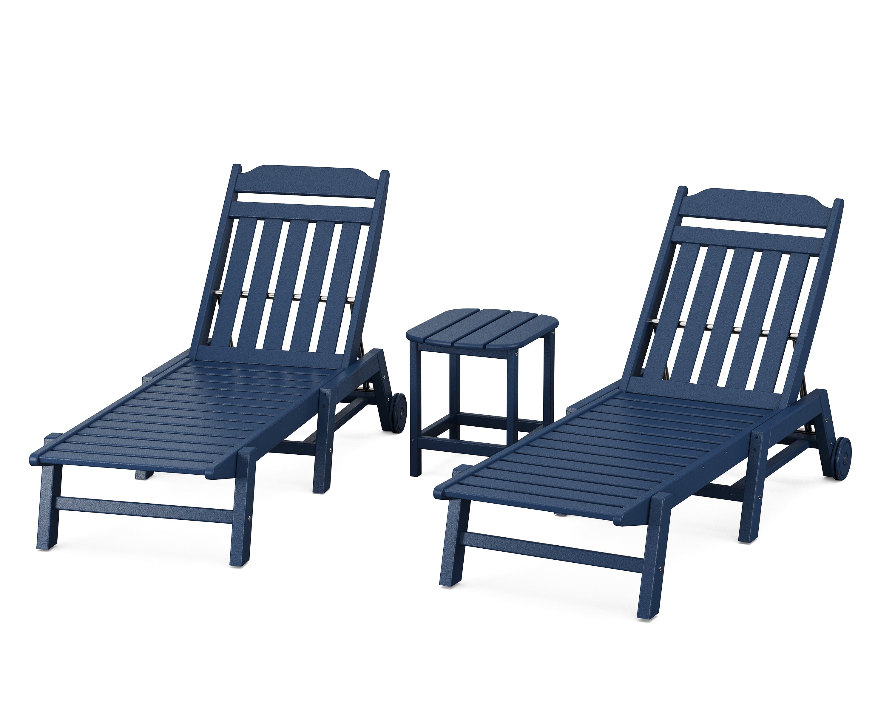 Country Living Cottage 3-Piece Chaise Set with Wheels in Navy