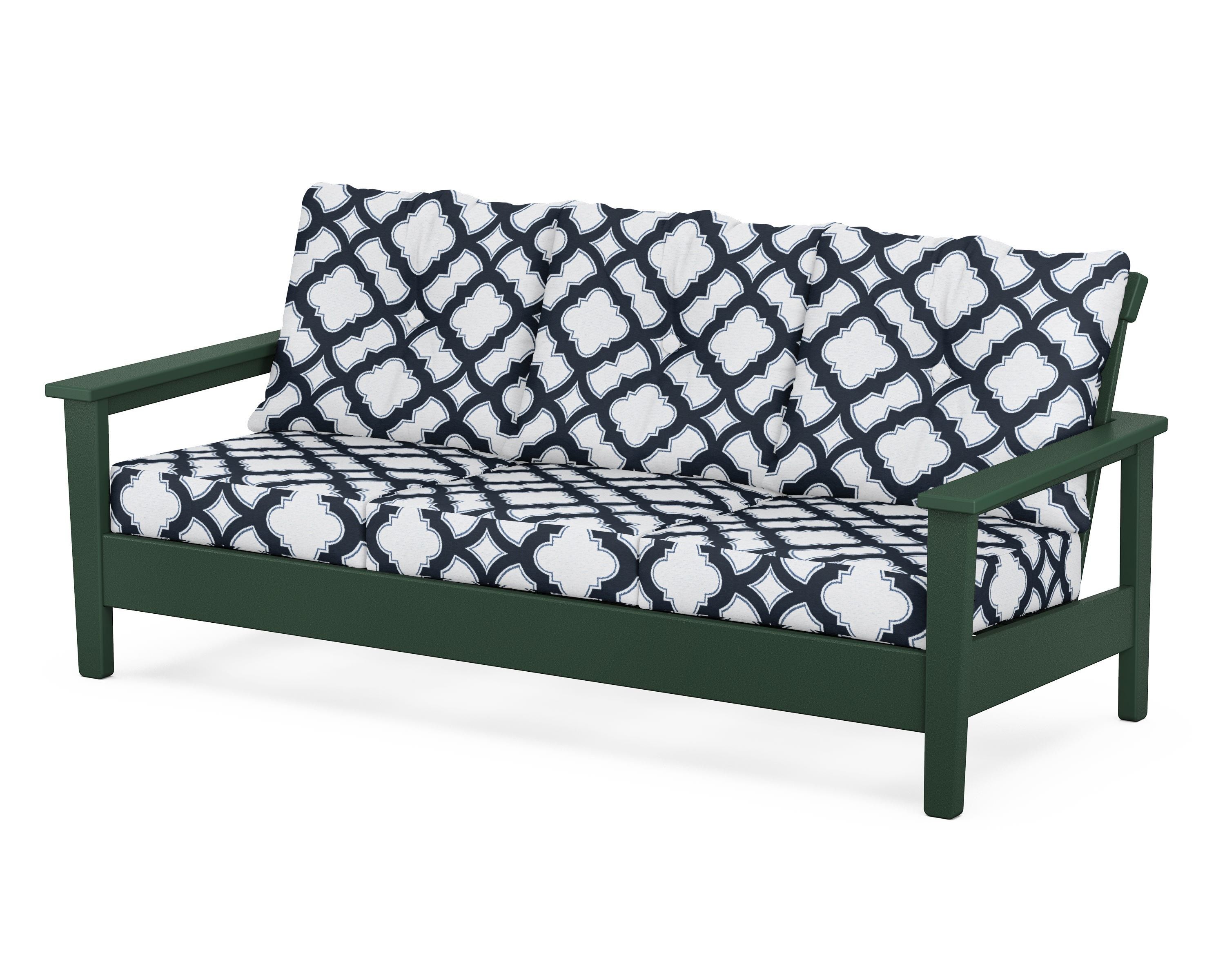 POLYWOOD® Prescott Deep Seating Sofa in Green / Trellis Marine Indigo