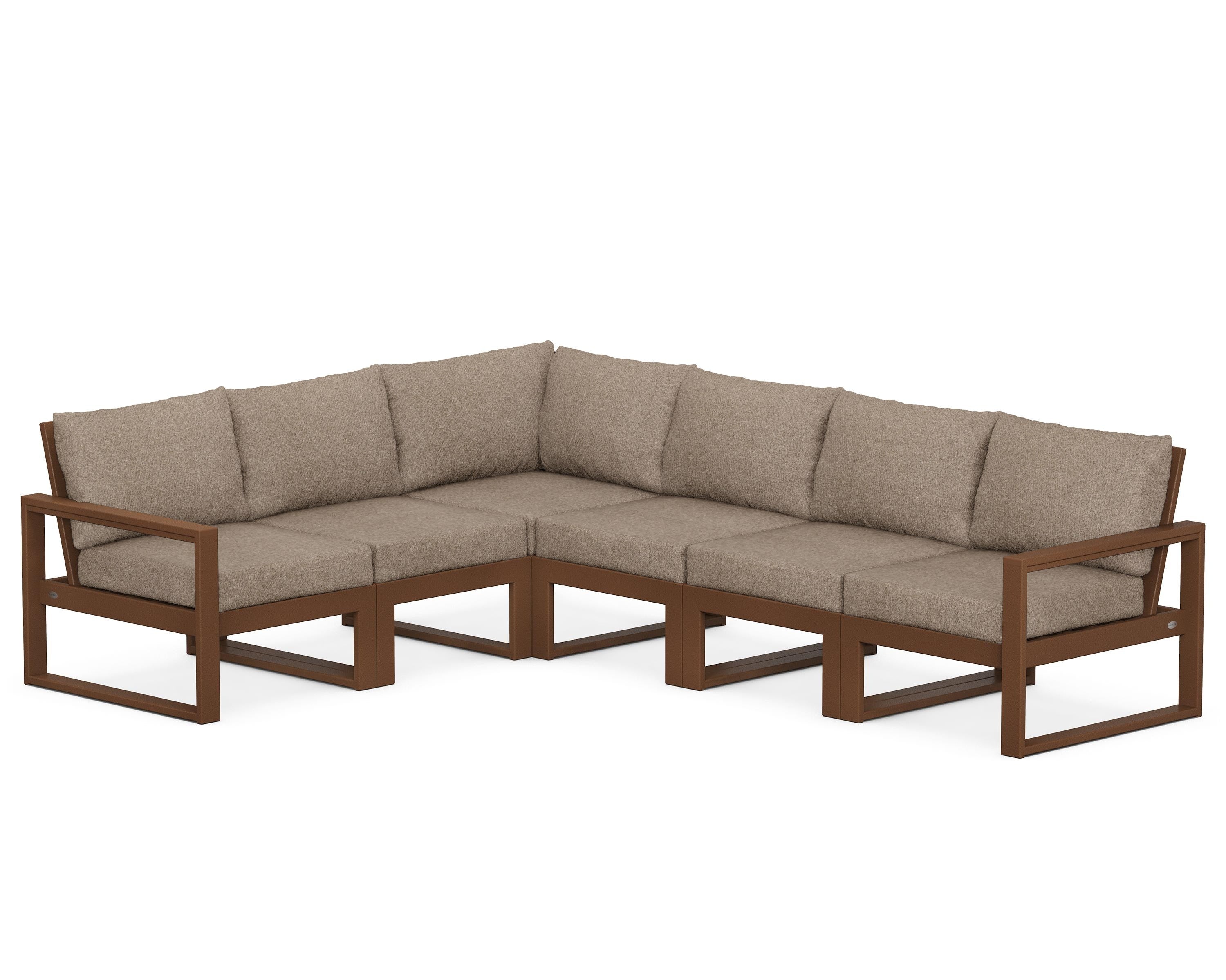POLYWOOD® EDGE 6-Piece Modular Deep Seating Set in Teak / Spiced Burlap