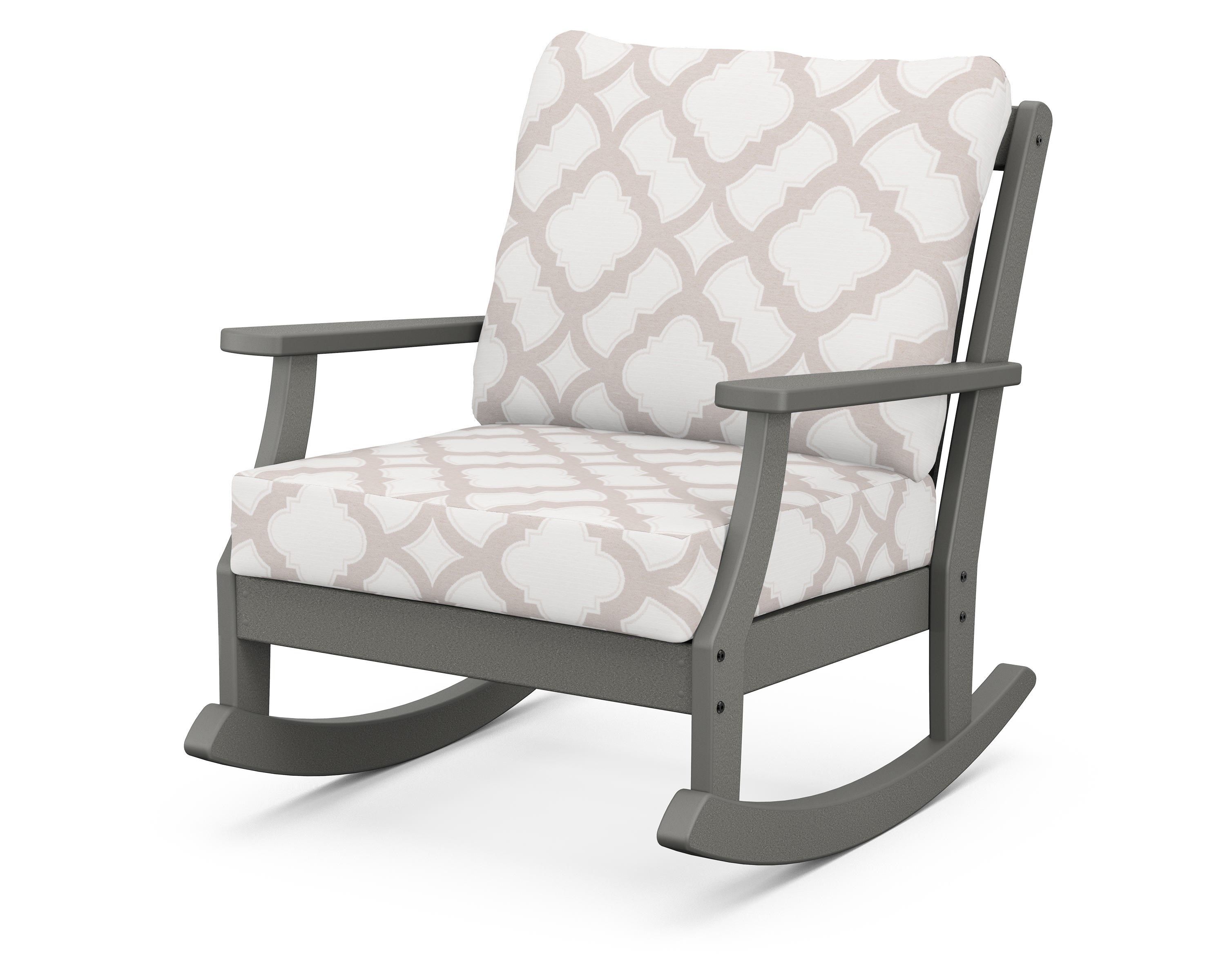 POLYWOOD® Braxton Deep Seating Rocking Chair in Slate Grey / Trellis Dune Burlap