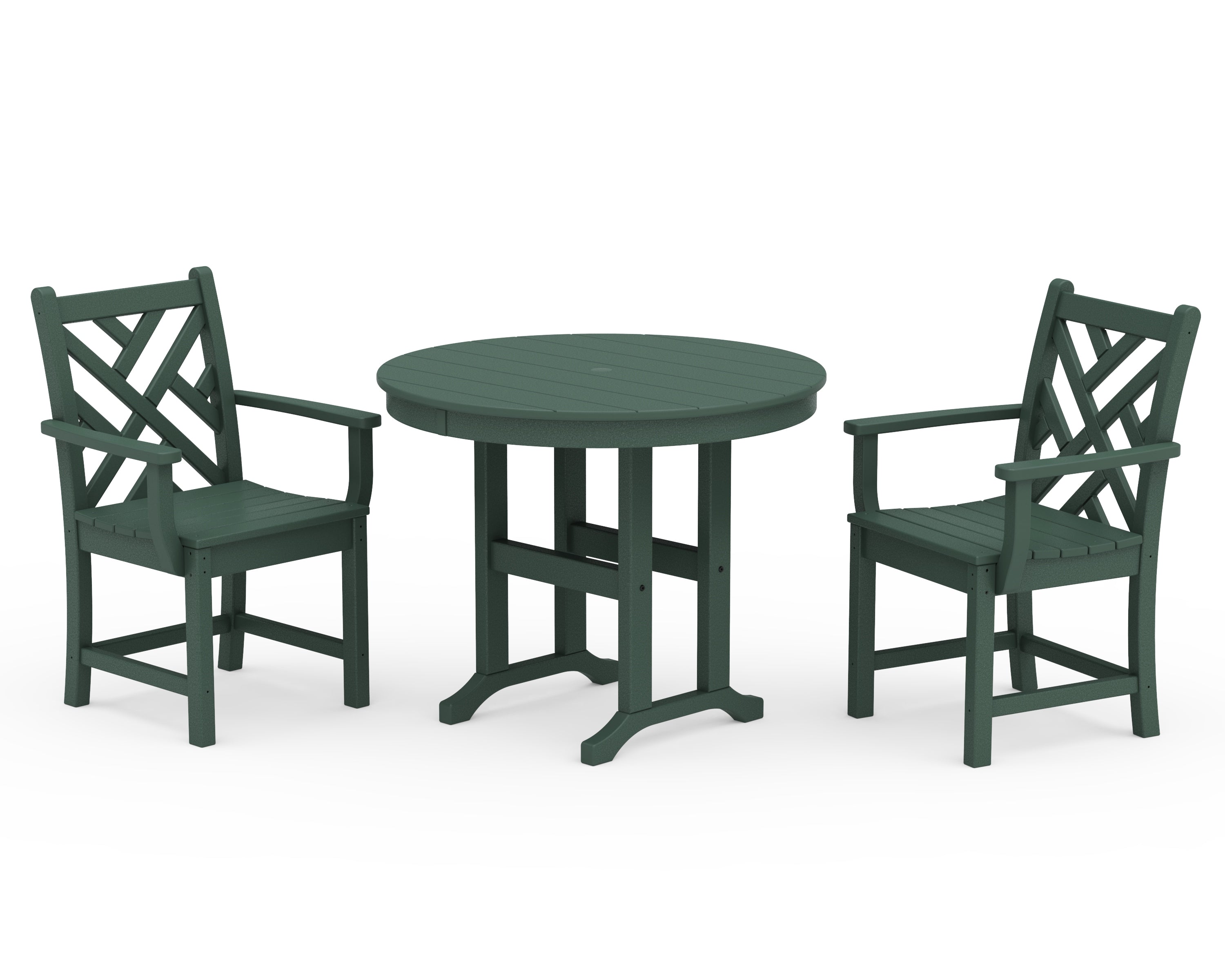 POLYWOOD® Chippendale 3-Piece Round Dining Set in Green