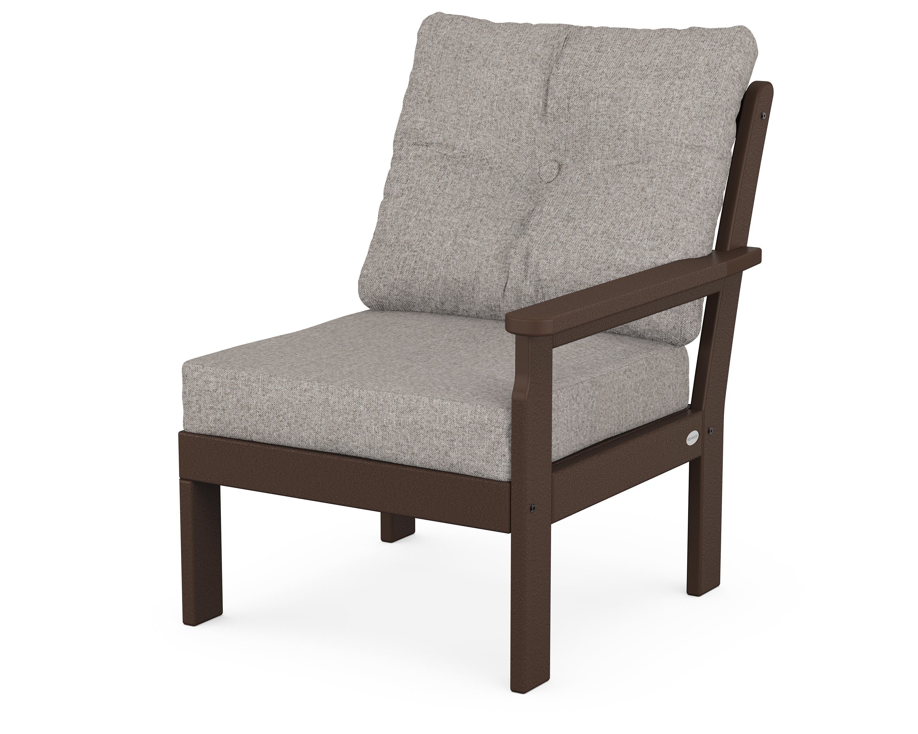 POLYWOOD® Vineyard Modular Right Arm Chair in Mahogany / Weathered Tweed