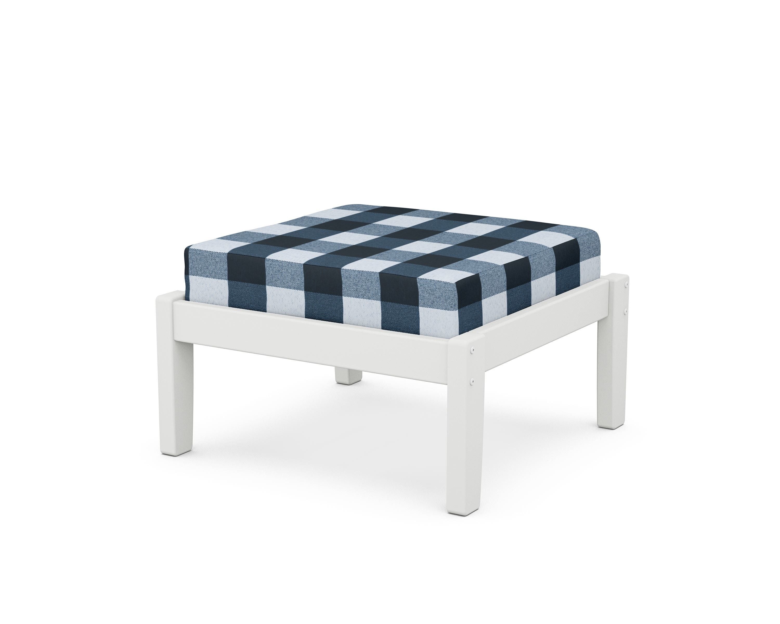 Unbranded Deep Seating Ottoman in White / Buffalo Plaid Marine Indigo