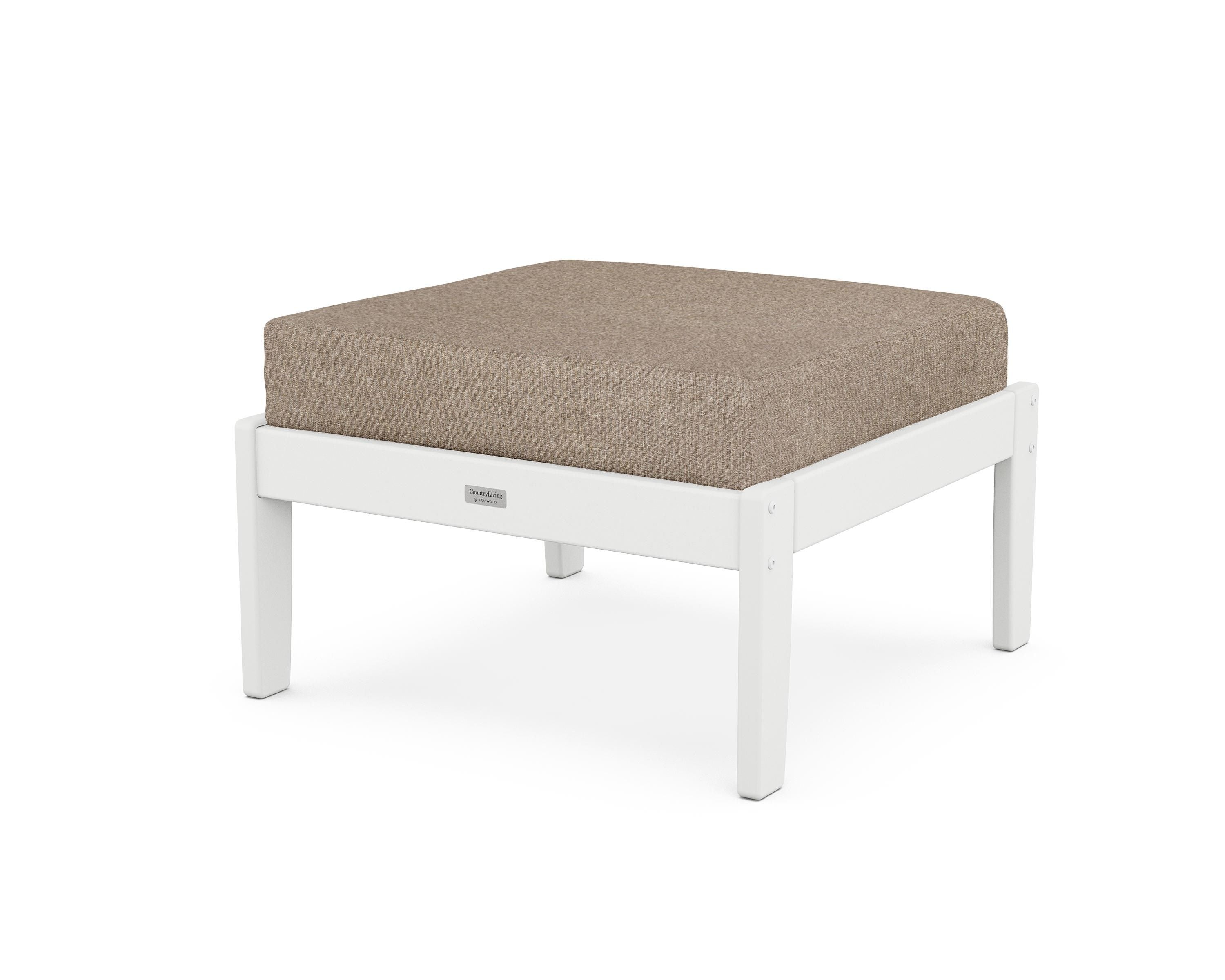 Country Living Cottage Deep Seating Ottoman in White / Spiced Burlap