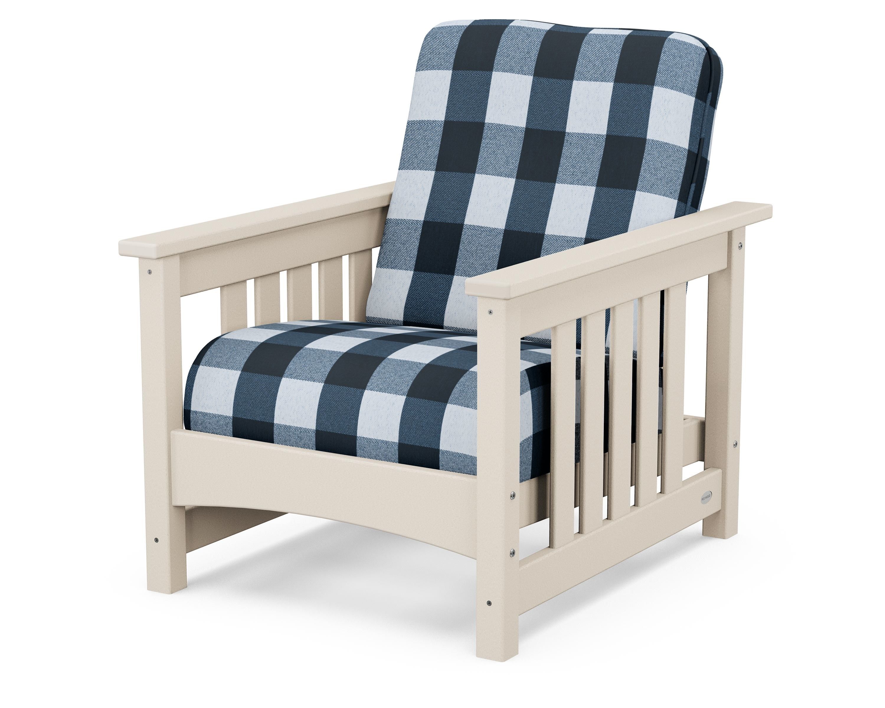 POLYWOOD® Club Mission Chair in Sand / Buffalo Plaid Marine Indigo