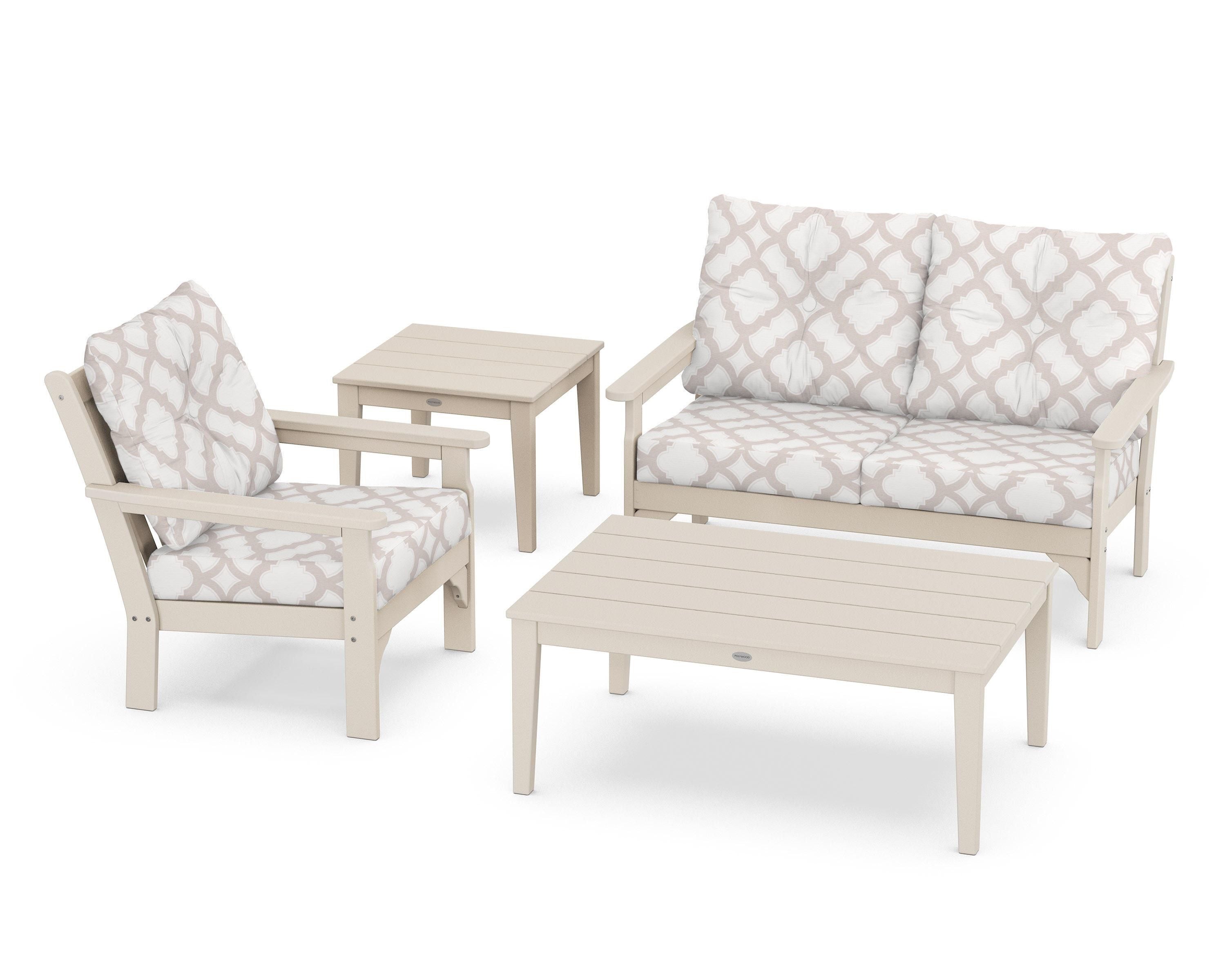 POLYWOOD® Vineyard 4-Piece Deep Seating Set in Sand / Trellis Dune Burlap