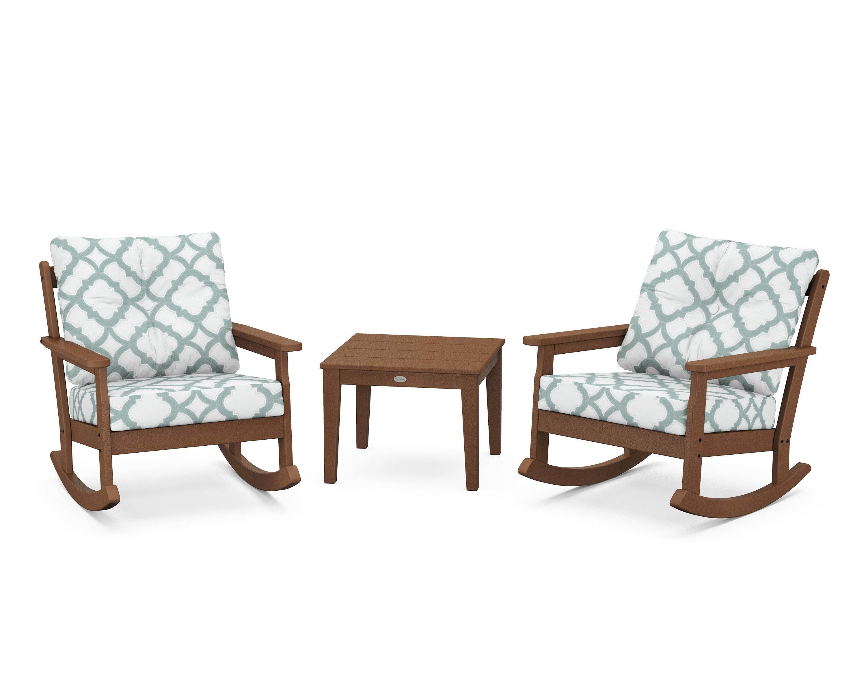 POLYWOOD® Vineyard 3-Piece Deep Seating Rocker Set in Teak / Trellis Glacier Spa