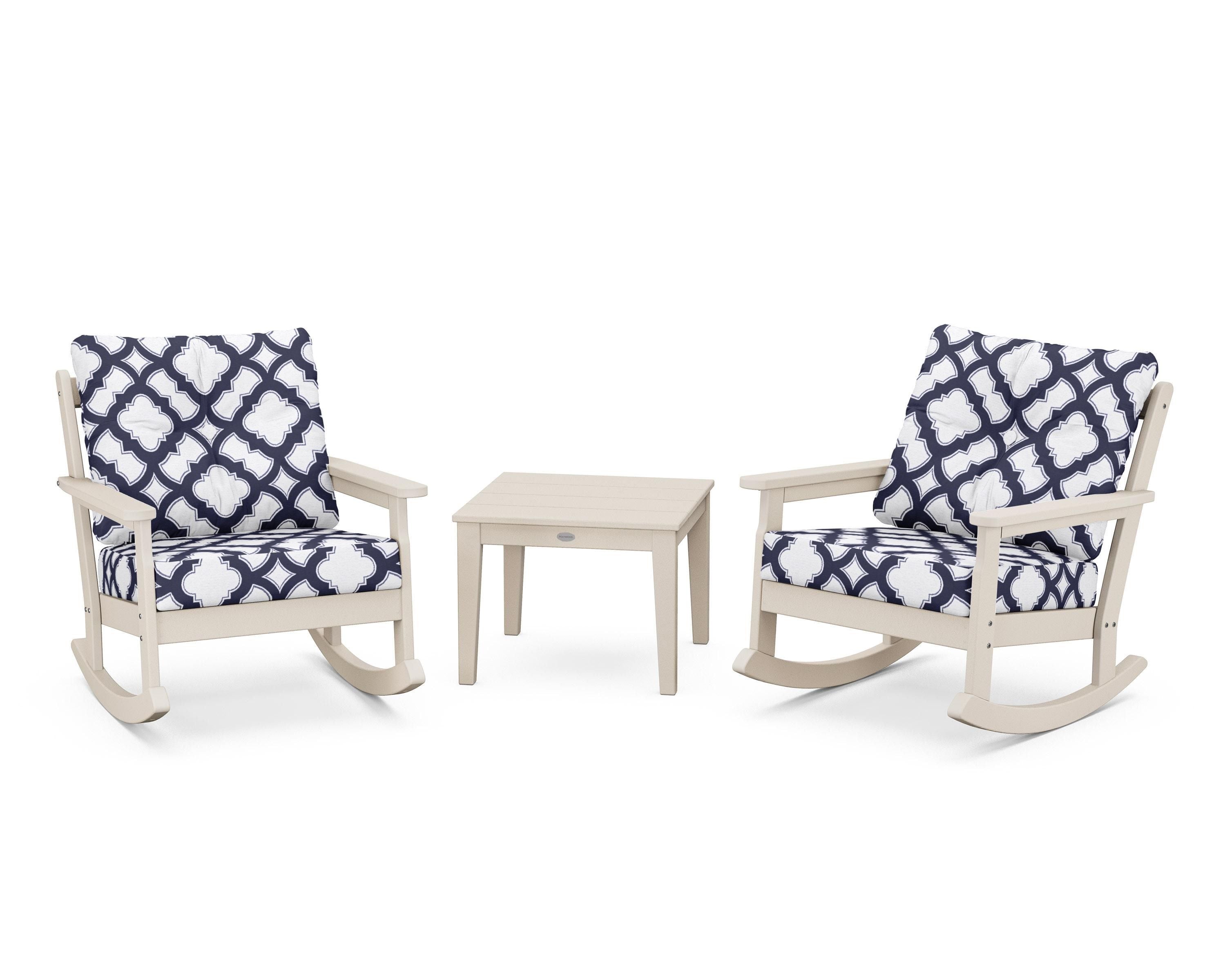 POLYWOOD® Vineyard 3-Piece Deep Seating Rocker Set in Sand / Trellis Navy
