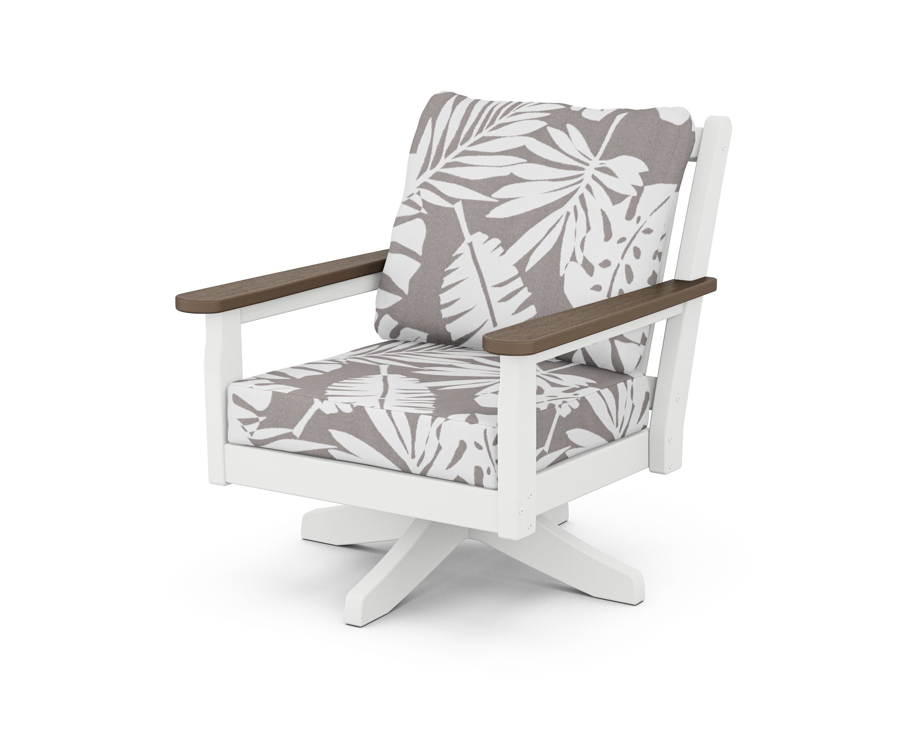 POLYWOOD® Chippendale Deep Seating Swivel Chair in White / Kona / Leaf Grey Mist