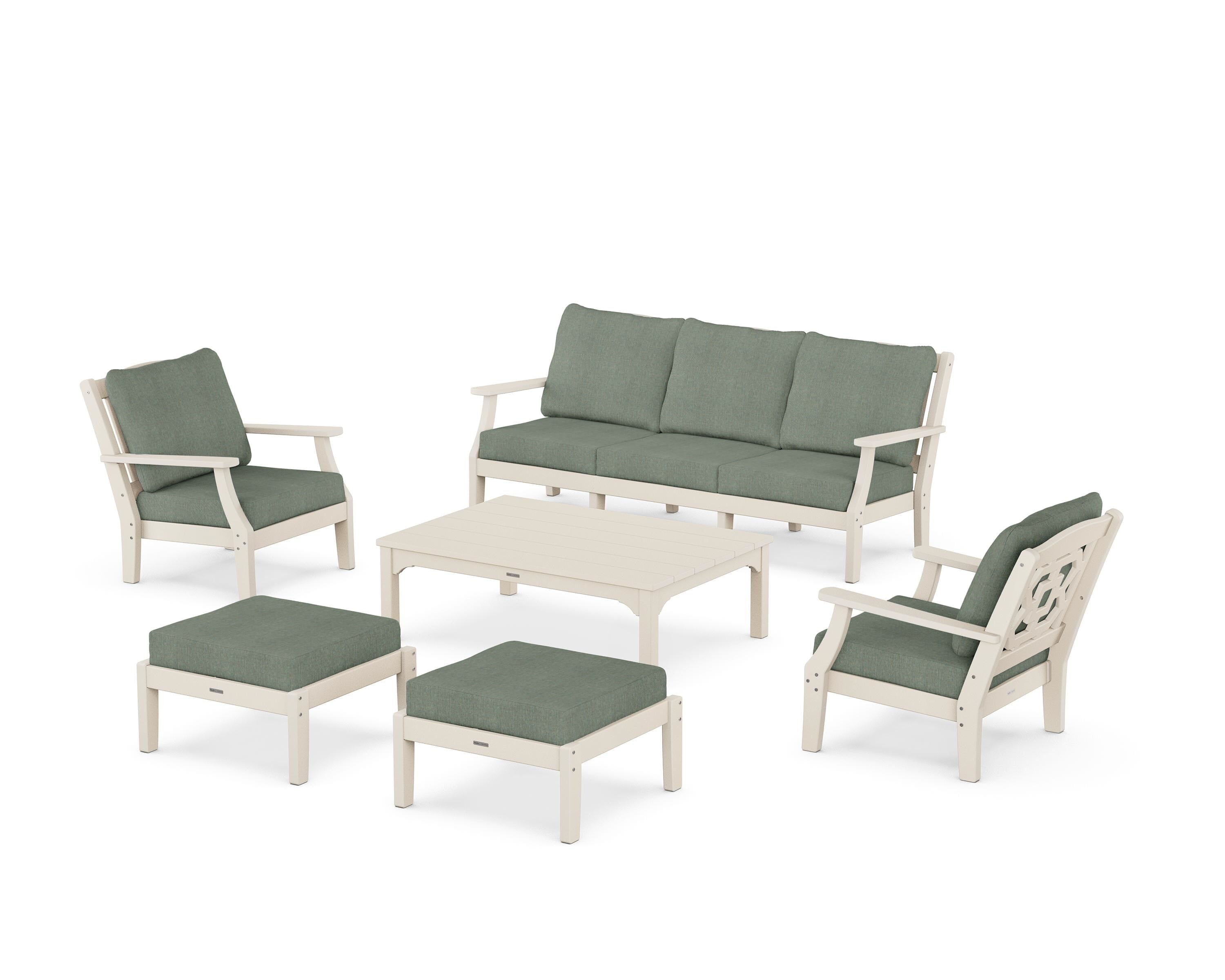 Martha Stewart by POLYWOOD® Chinoiserie 6-Piece Lounge Sofa Set in Sand / Cast Sage