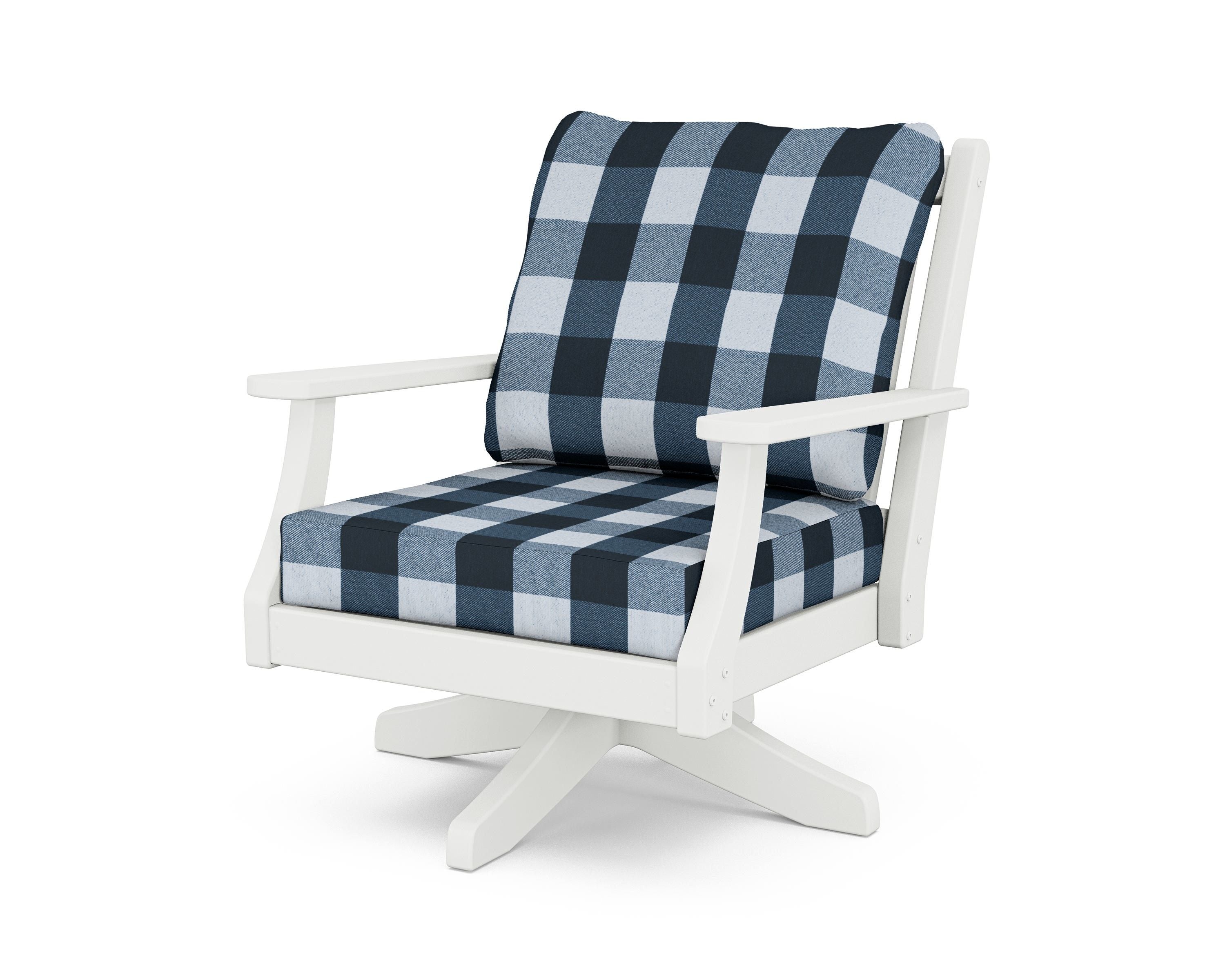 Country Living Wovendale Deep Seating Swivel Chair in White / Buffalo Plaid Marine Indigo