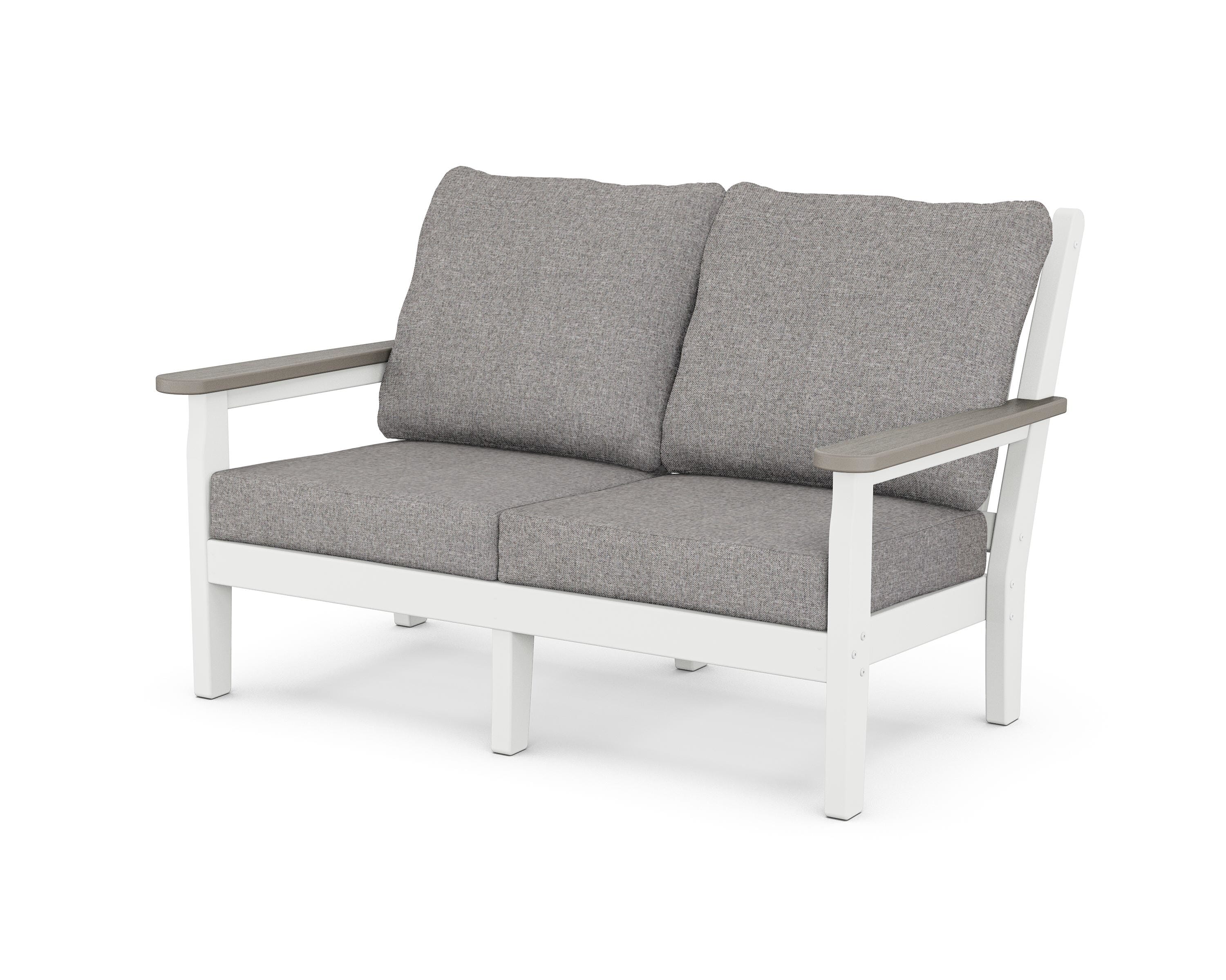 POLYWOOD® Chippendale Deep Seating Loveseat in White / Driftwood / Grey Mist