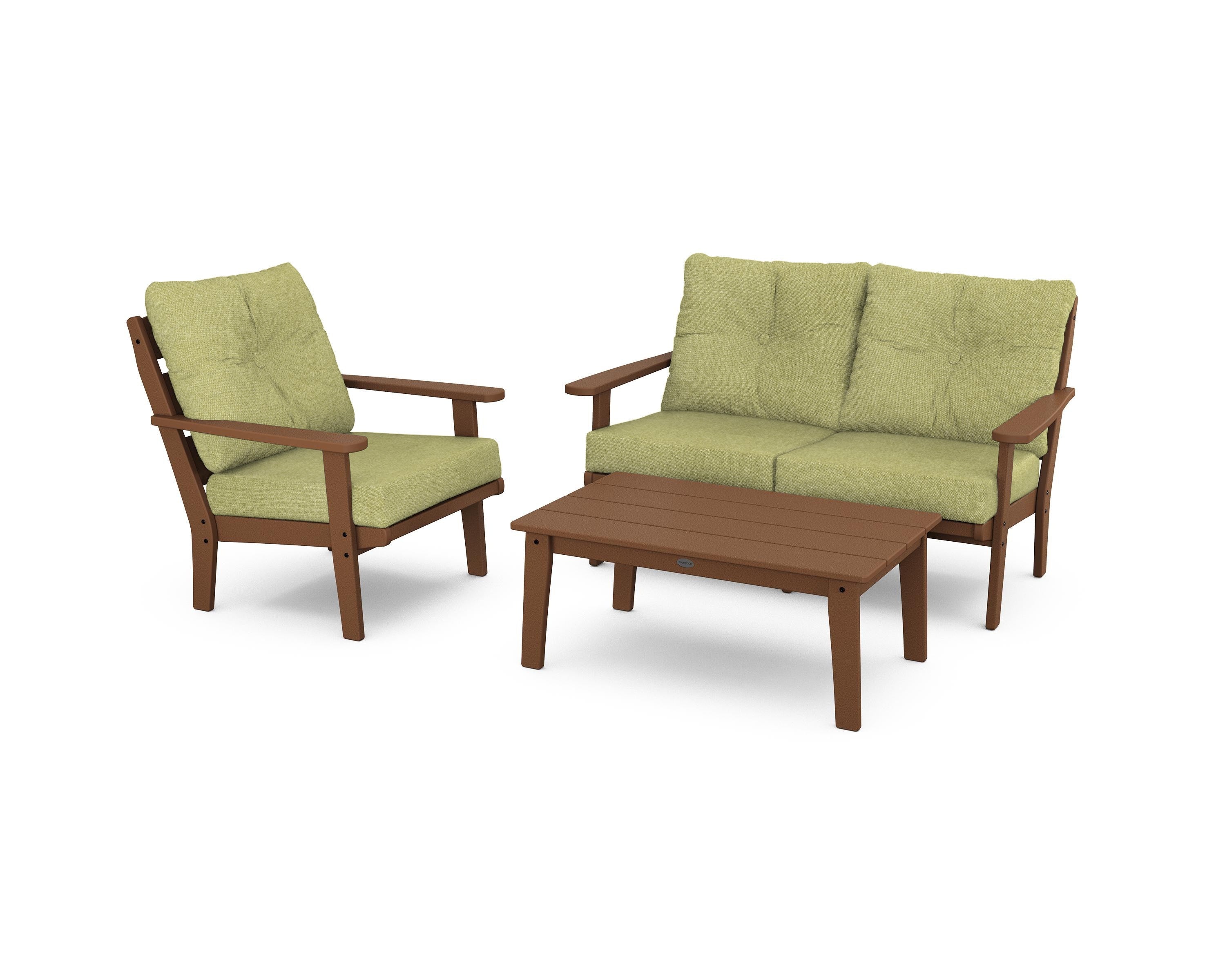 POLYWOOD® Lakeside 3-Piece Deep Seating Set in Teak / Chartreuse Boucle