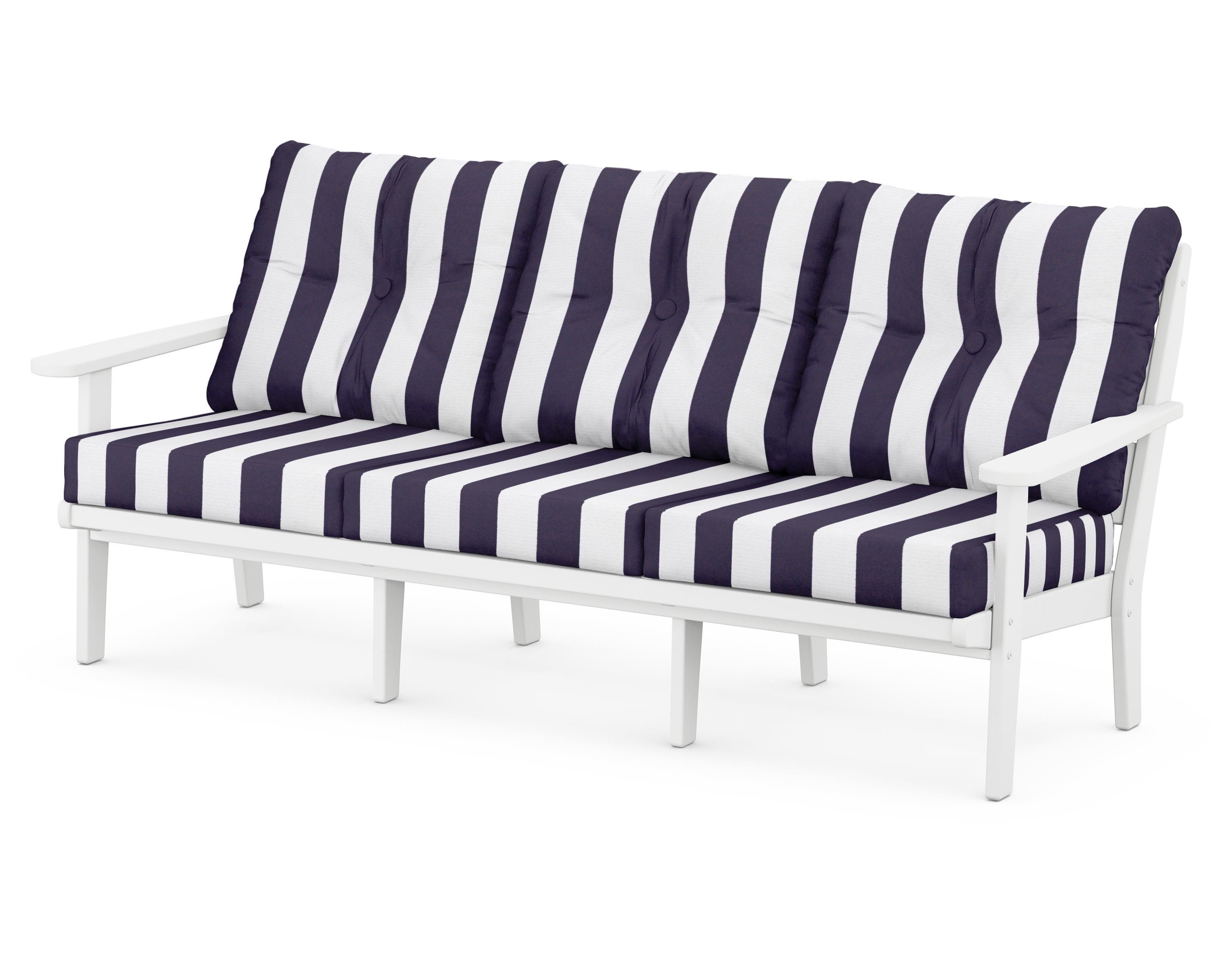 POLYWOOD® Lakeside Deep Seating Sofa in White / Cabana Stripe Navy
