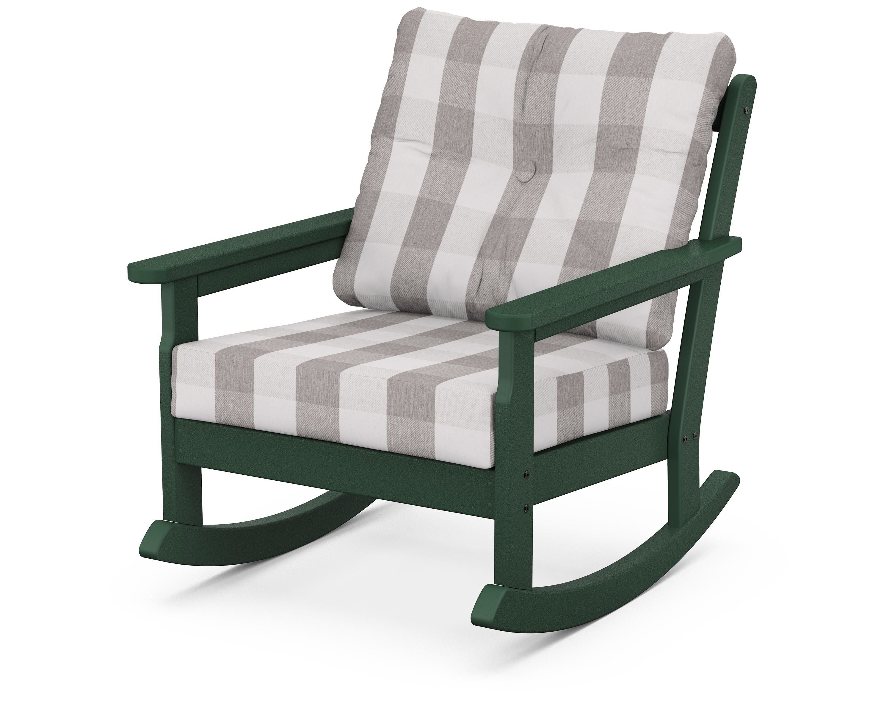POLYWOOD® Vineyard Deep Seating Rocking Chair in Green / Buffalo Plaid Grey Mist