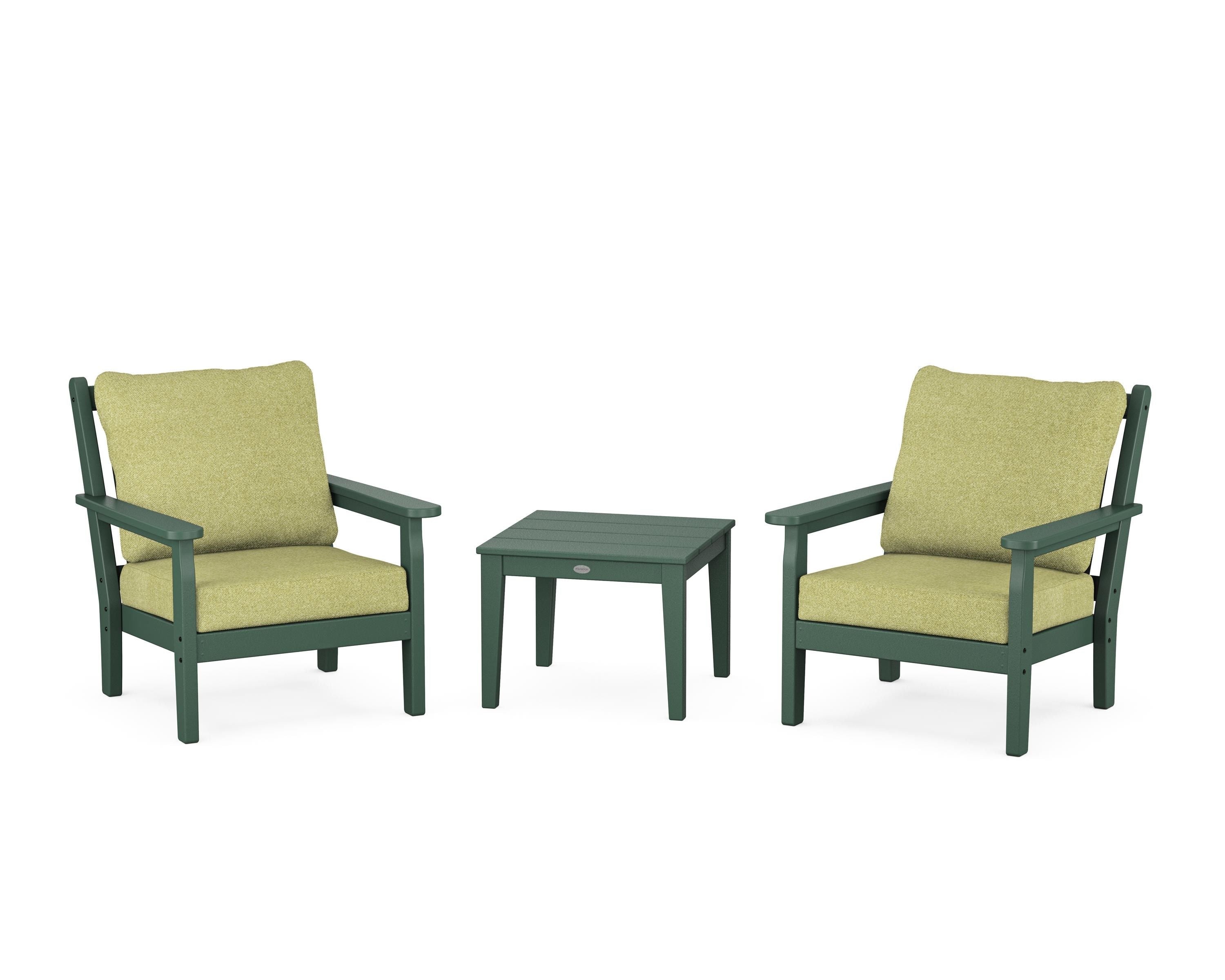 POLYWOOD® Chippendale 3-Piece Deep Seating Set in Green / Chartreuse Boucle