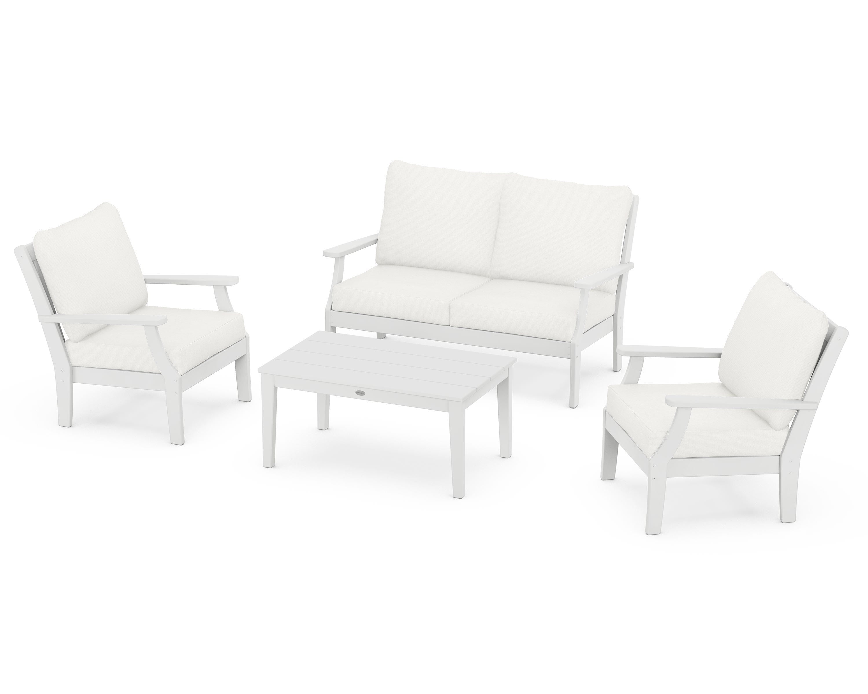 POLYWOOD® Braxton 4-Piece Deep Seating Chair Set in White / Natural Linen