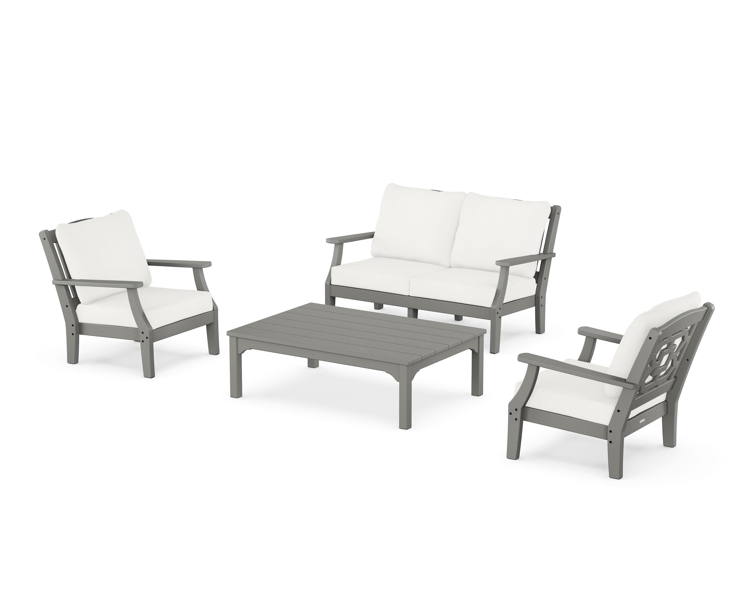 Martha Stewart by POLYWOOD® Chinoiserie 4-Piece Deep Seating Set with Loveseat in Slate Grey / Natural Linen