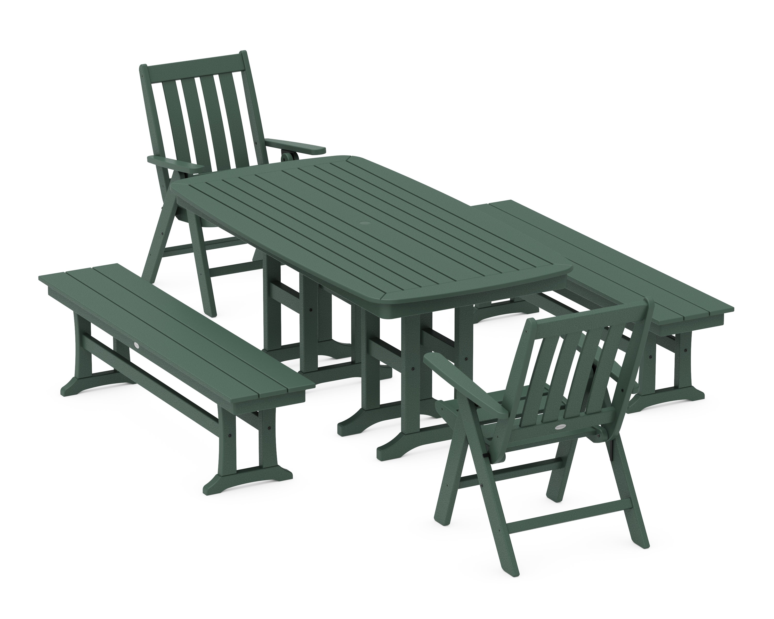POLYWOOD® Vineyard Folding Chair 6-Piece Dining Set with Benches in Green