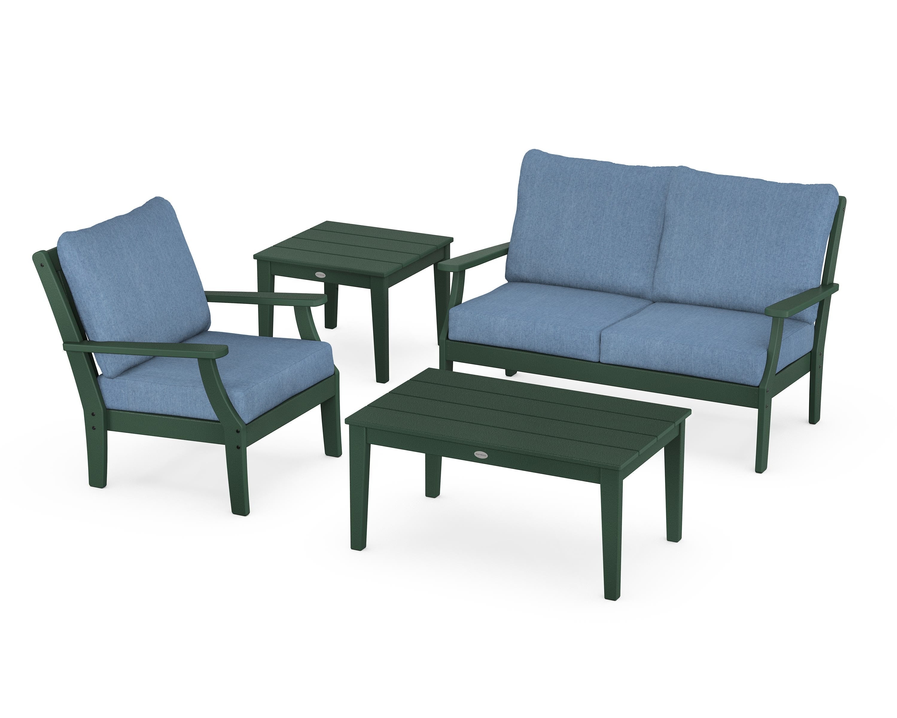 POLYWOOD® Braxton 4-Piece Deep Seating Set in Green / Sky Blue