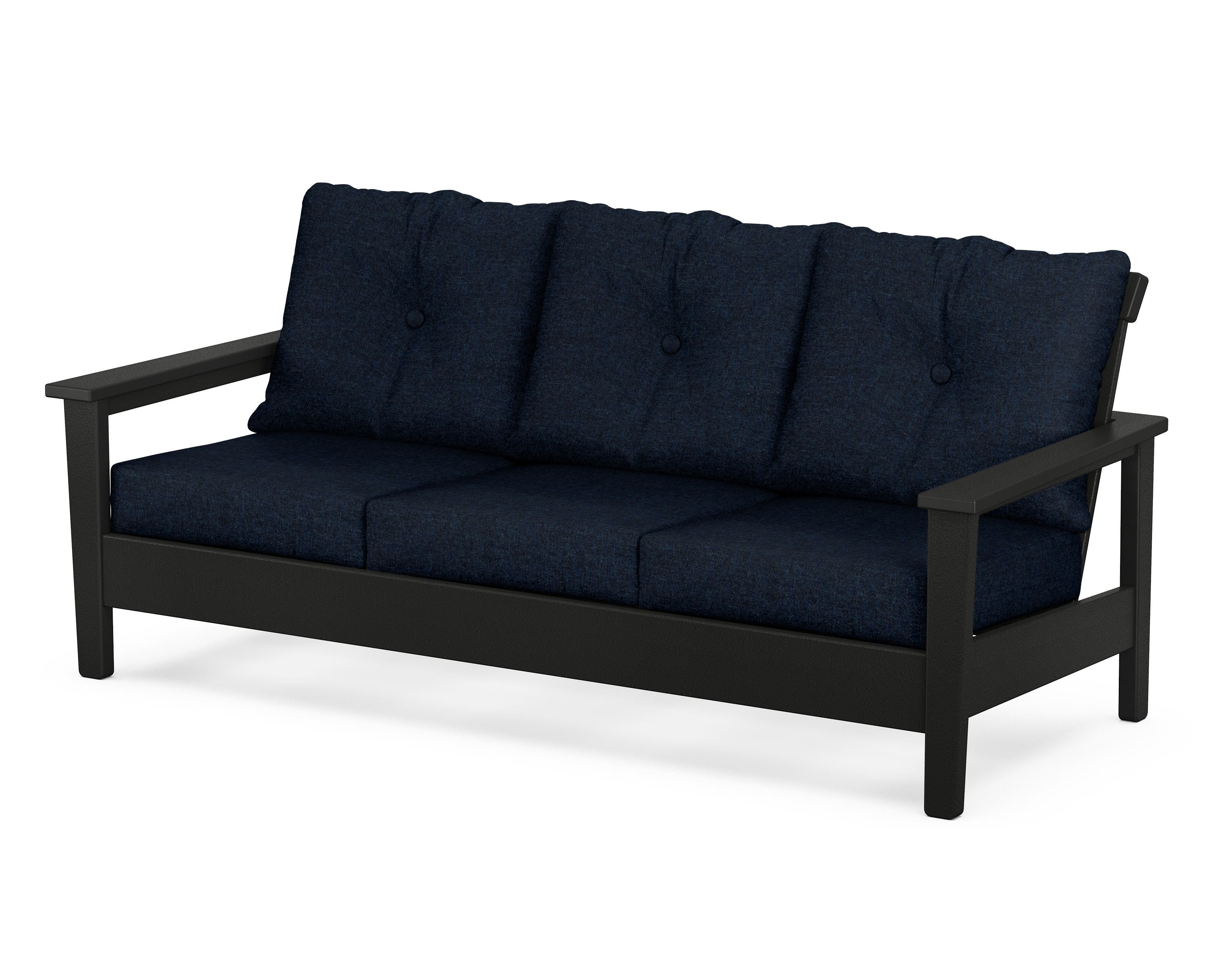 POLYWOOD® Prescott Deep Seating Sofa in Black / Marine Indigo