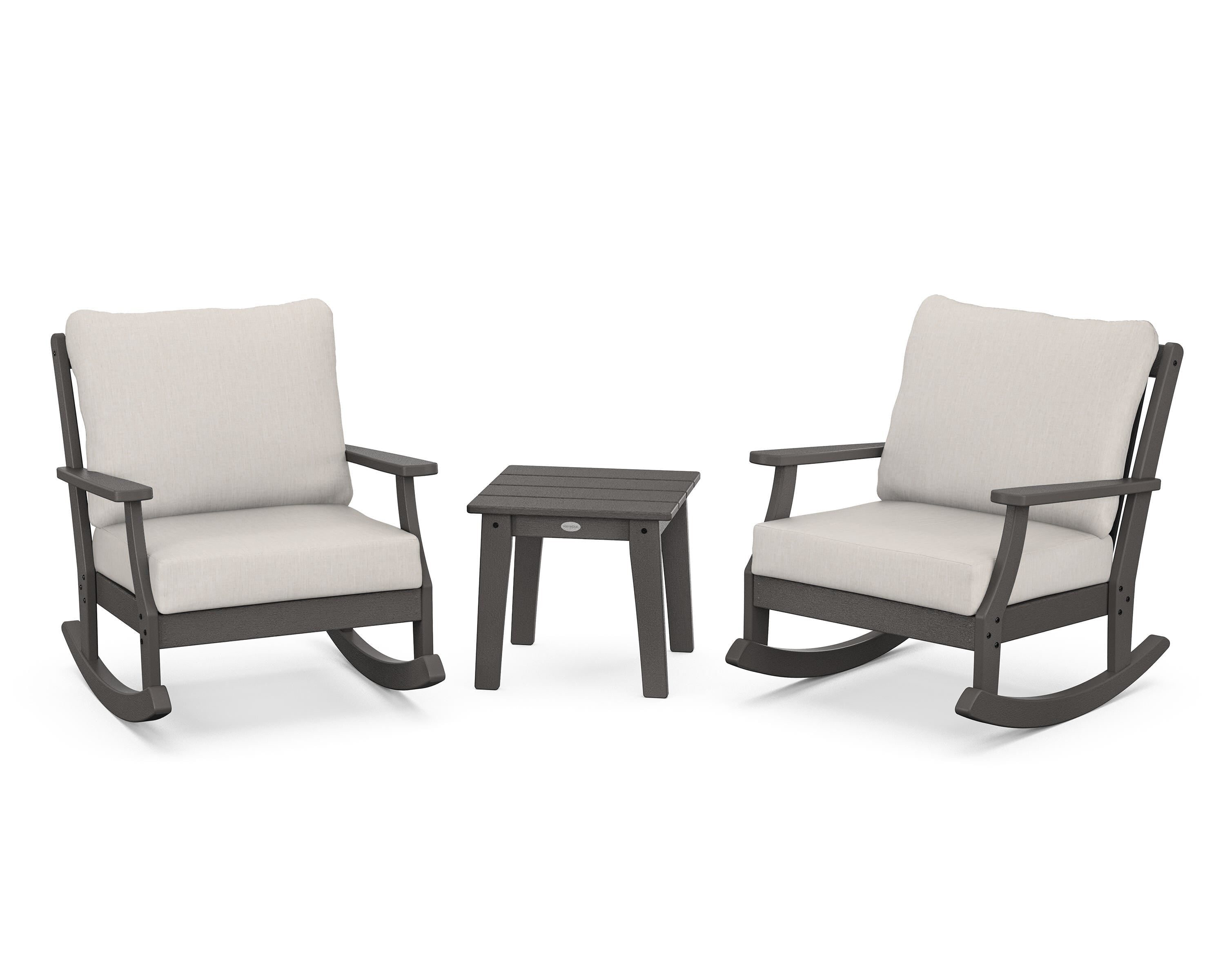 POLYWOOD® Braxton 3-Piece Deep Seating Rocker Set in Vintage Coffee / Cast Ash