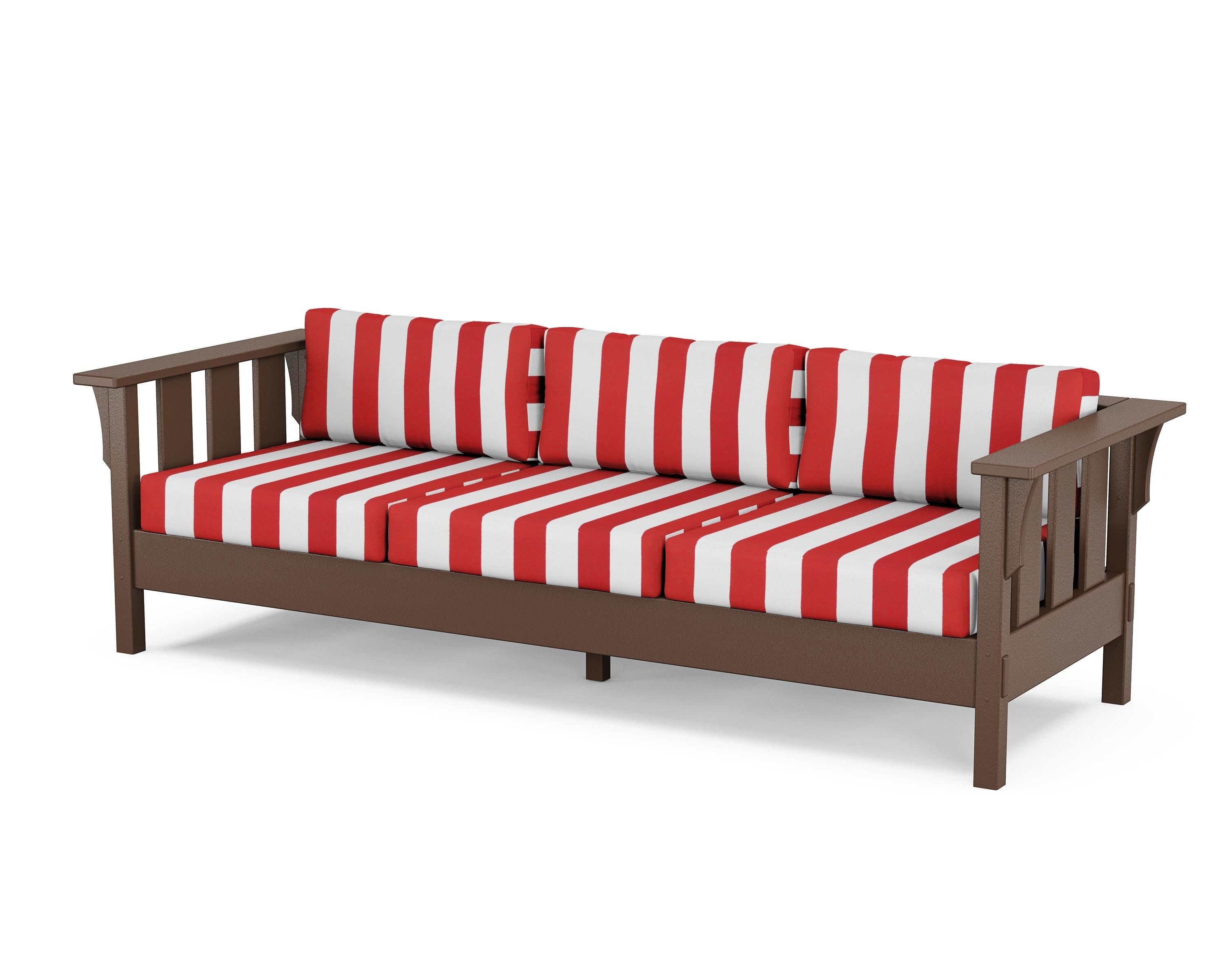 Martha Stewart by POLYWOOD® Acadia Deep Seating Sofa in Mahogany / Cabana Stripe Crimson