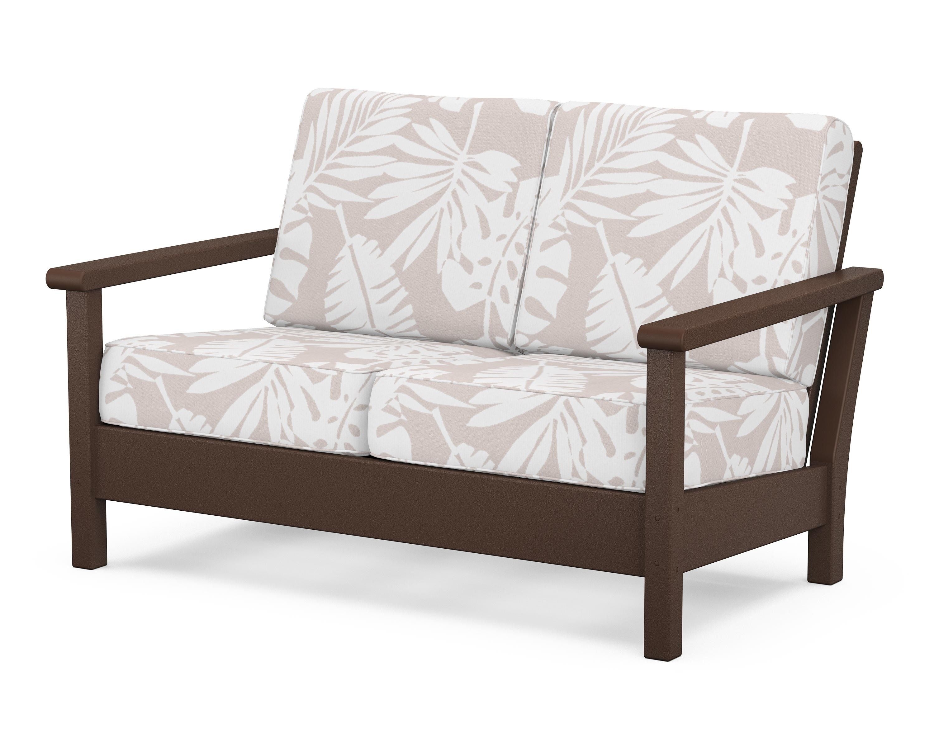 POLYWOOD® Harbour Deep Seating Loveseat in Mahogany / Leaf Dune Burlap
