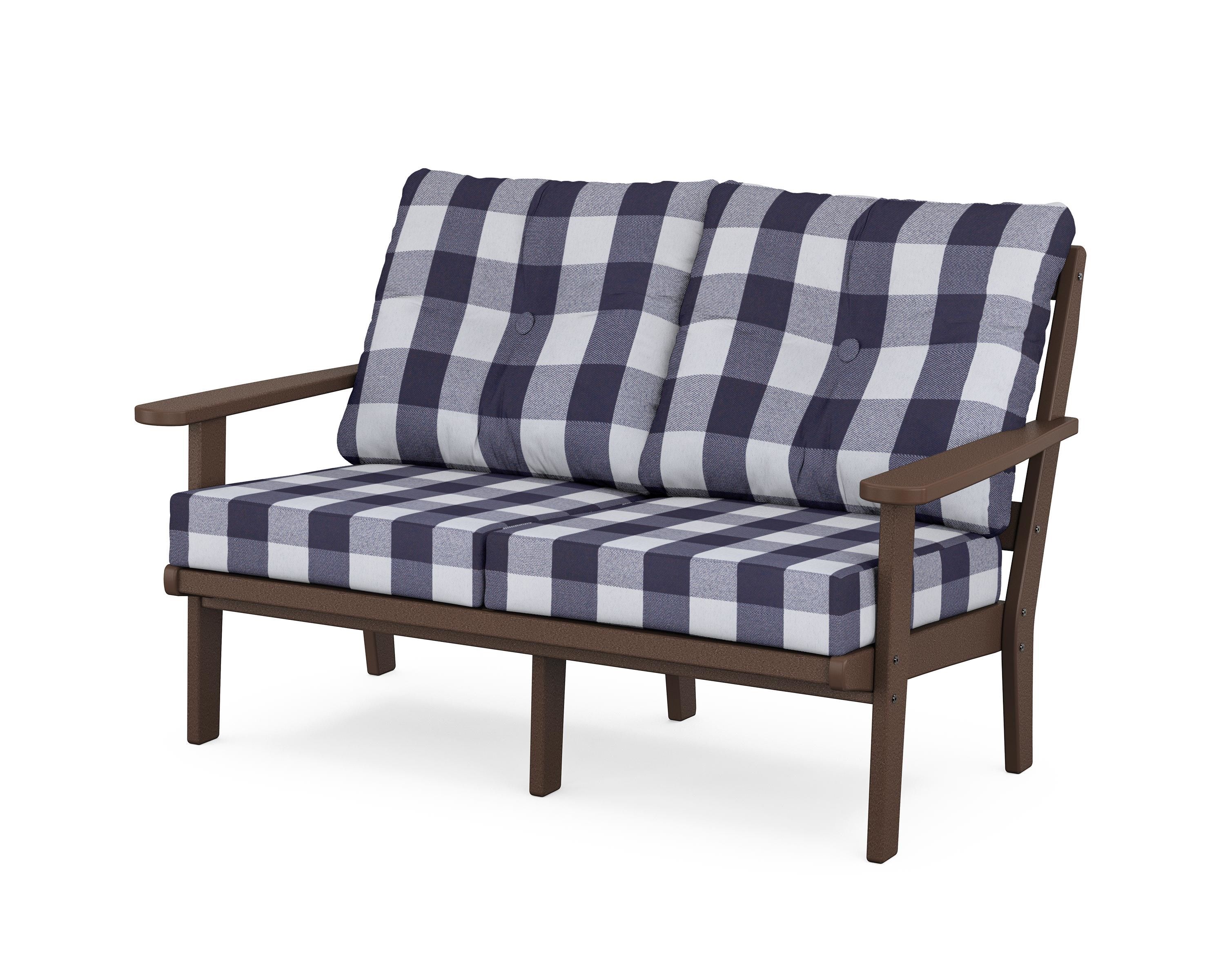 POLYWOOD® Mission Deep Seating Loveseat in Mahogany / Buffalo Plaid Navy