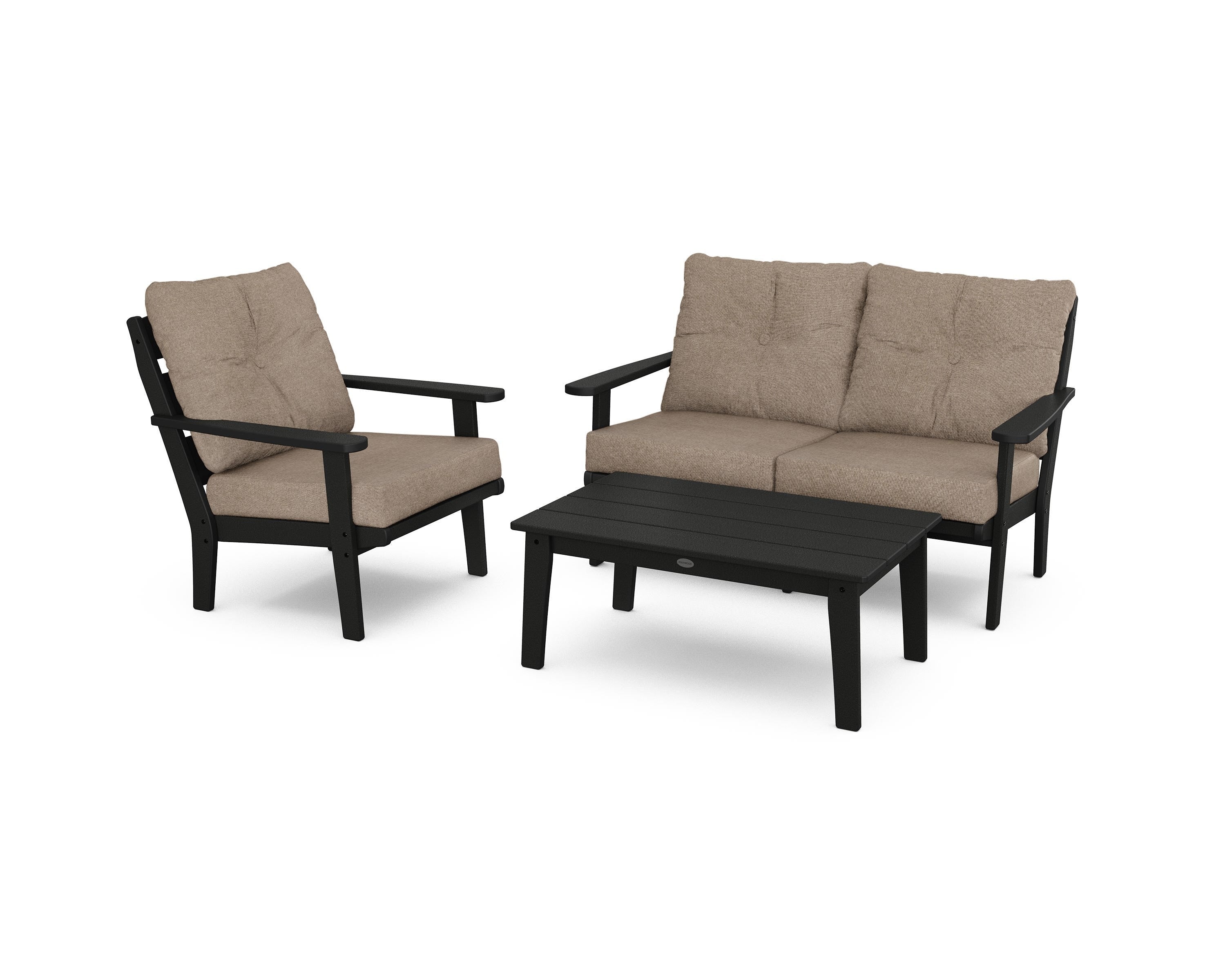 POLYWOOD® Lakeside 3-Piece Deep Seating Set in Black / Spiced Burlap