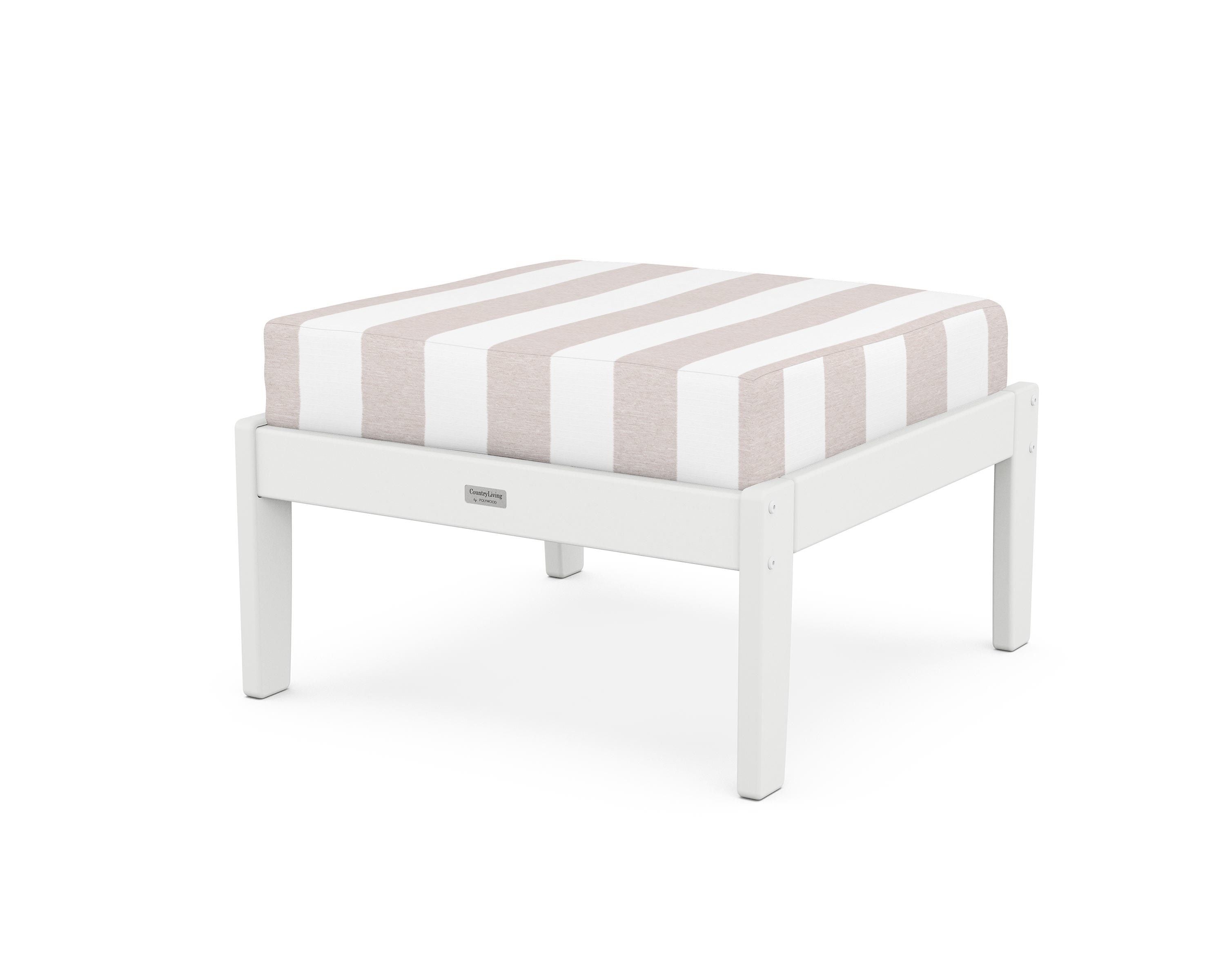 Country Living Cottage Deep Seating Ottoman in White / Cabana Stripe Dune Burlap