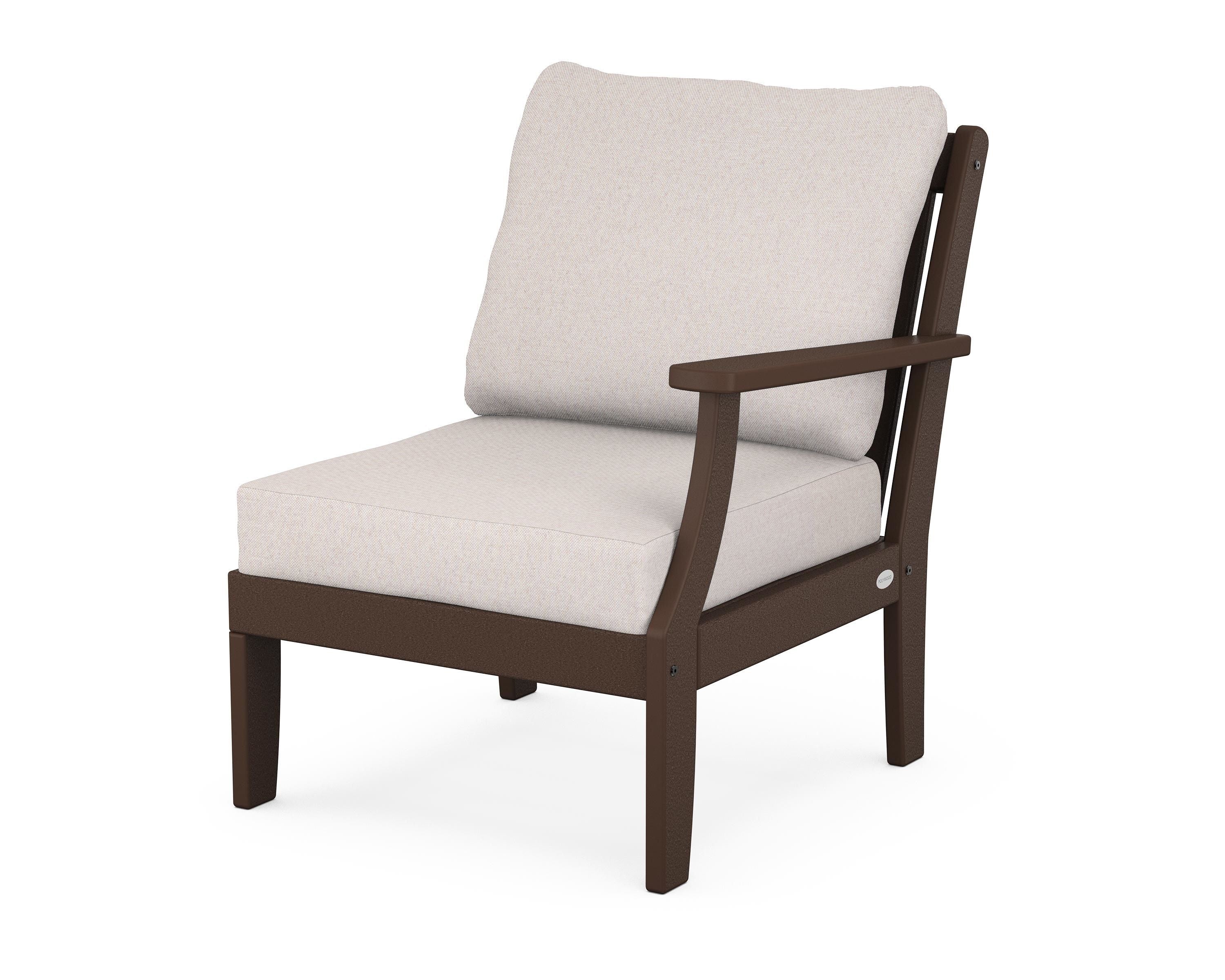 POLYWOOD® Braxton Modular Right Arm Chair in Mahogany / Dune Burlap