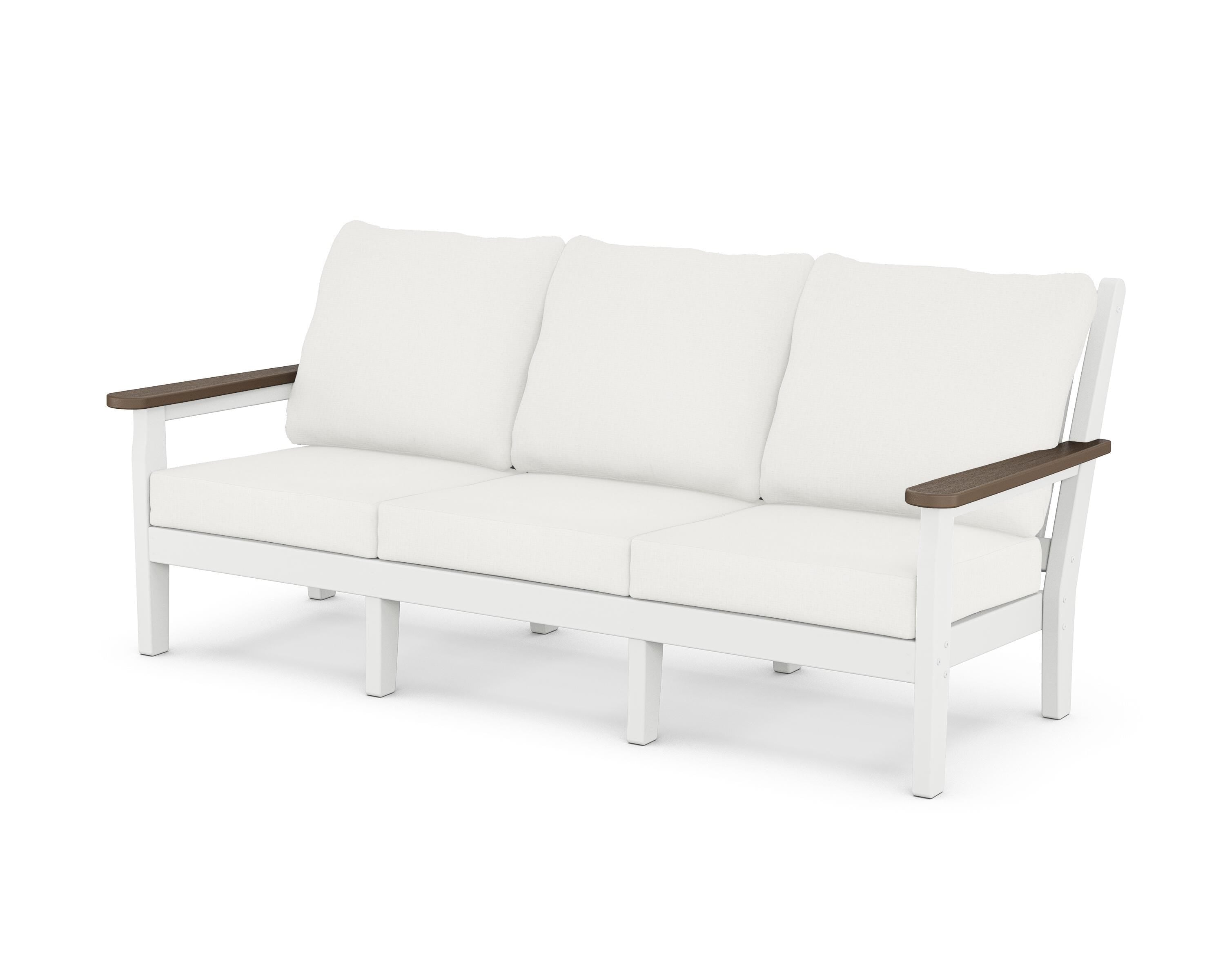 POLYWOOD® Chippendale Deep Seating Sofa in White / Kona / Natural Linen