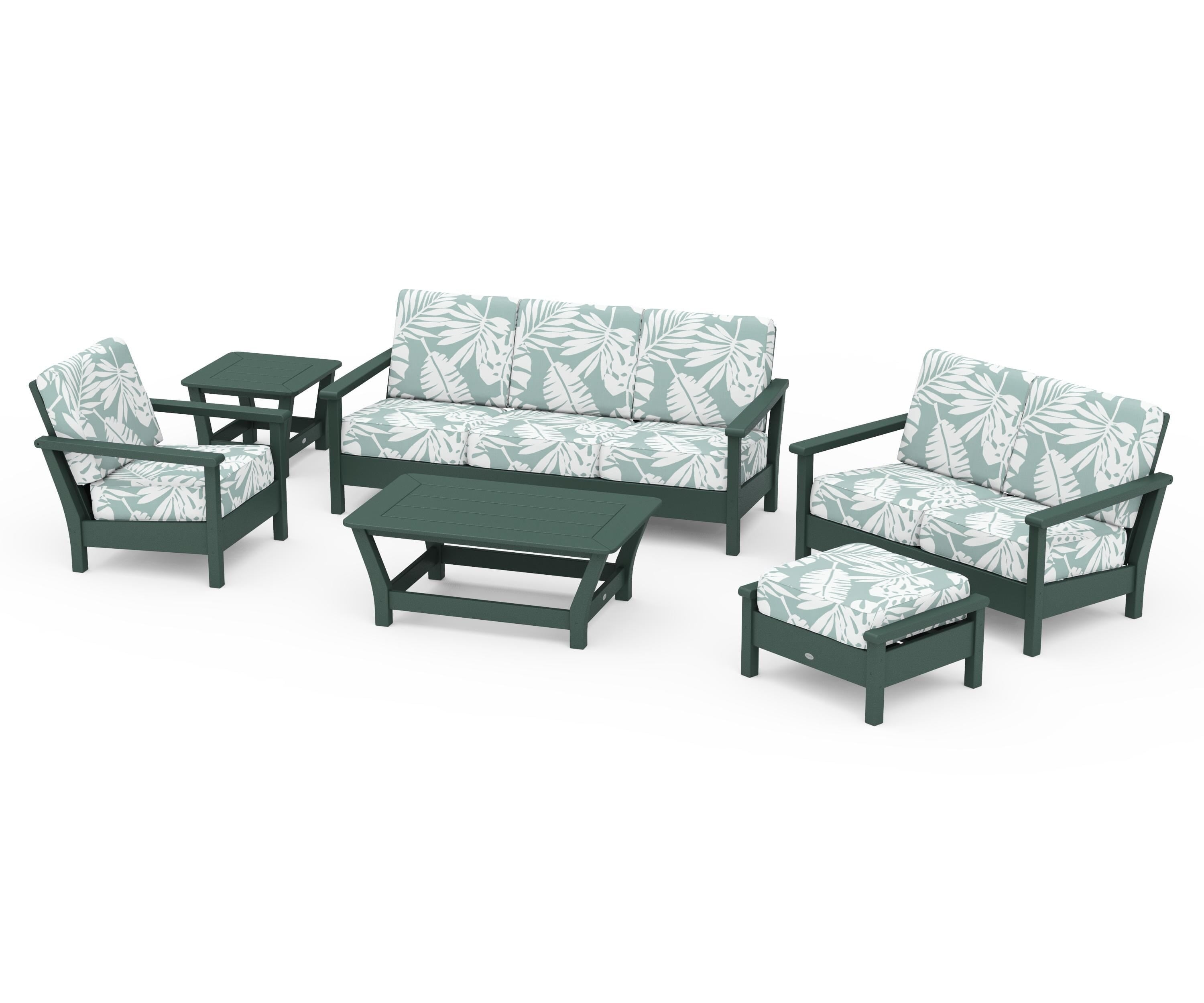 POLYWOOD® Harbour 6-Piece Outdoor Living Set in Green / Leaf Glacier Spa