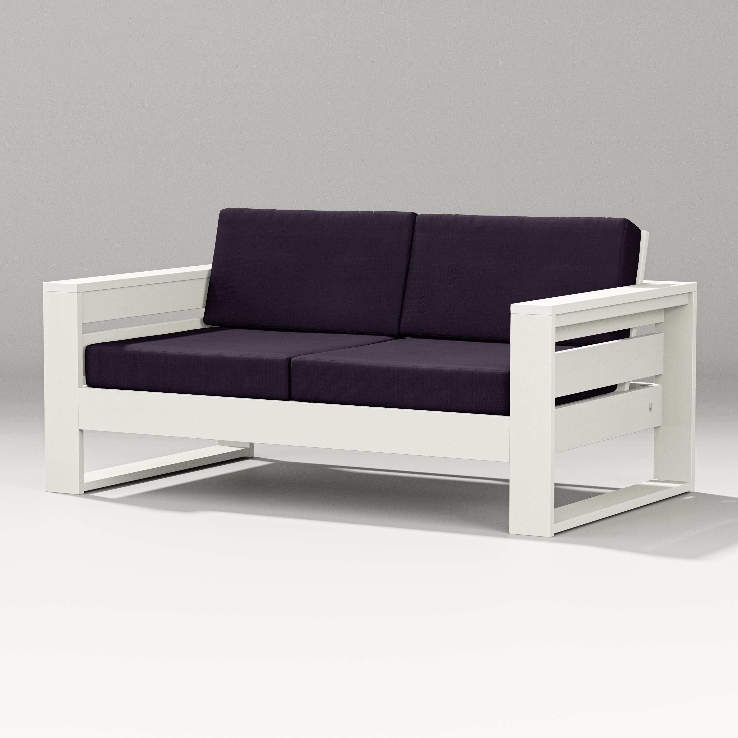PW Designer Series Latitude Loveseat in Vintage White / Navy Linen
