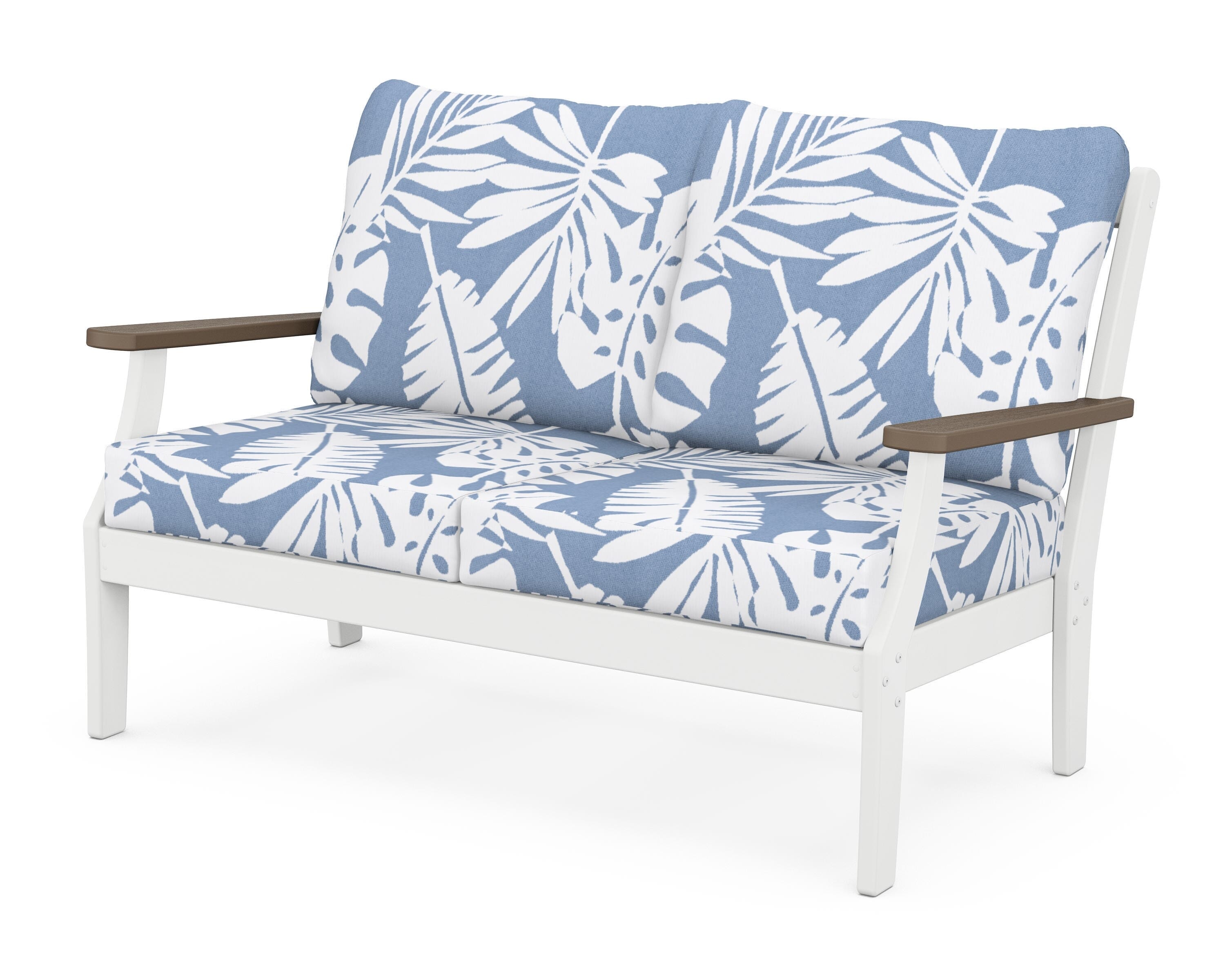 POLYWOOD® Braxton Deep Seating Loveseat in White / Kona / Leaf Sky Blue